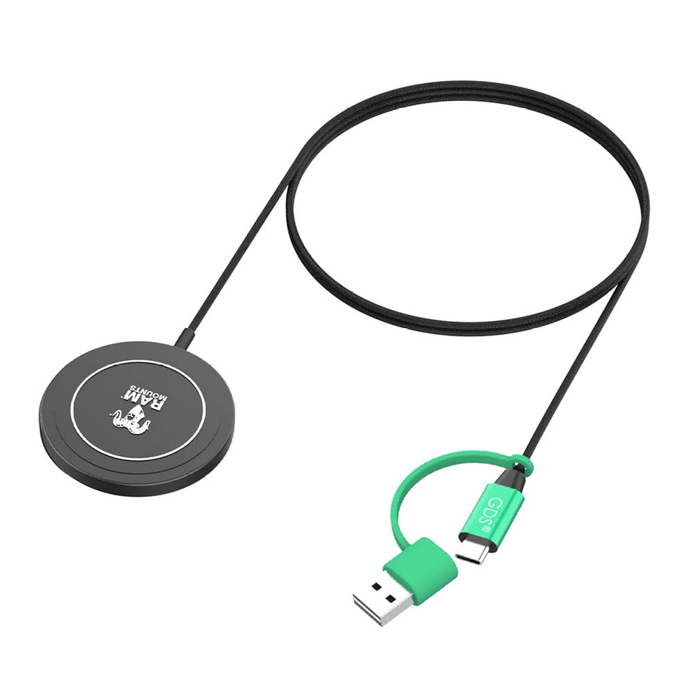 RAM Mounts Qi2 Wireless Charger Power Delivery - 15 Watt - MagSafe Compatible - USB-C & USB-A Connector