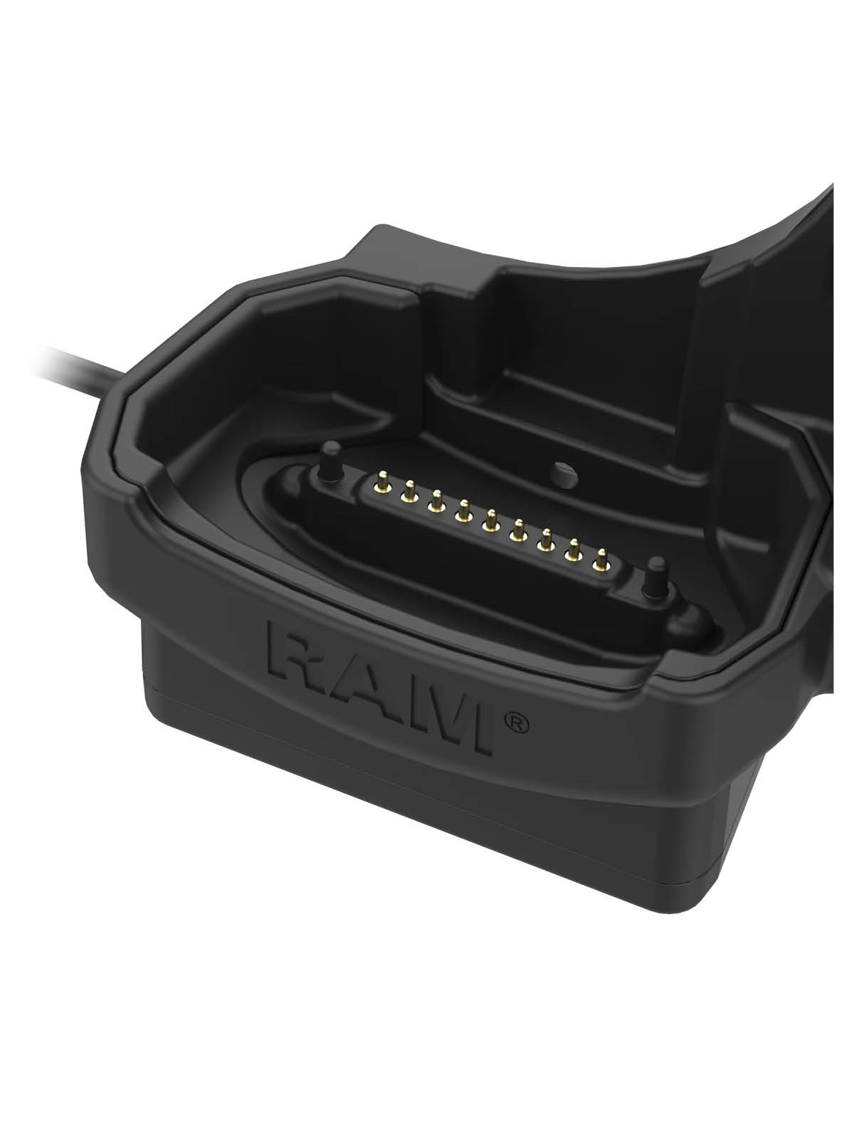 RAM Mounts Ladestation für Zebra MC9400/MC9300 - abschließbar (Schlüssel), beheizte Pins, 5,5 mm Klinke Eingang, USB-A Ausgang, 2-Loch AMPS Aufnahme