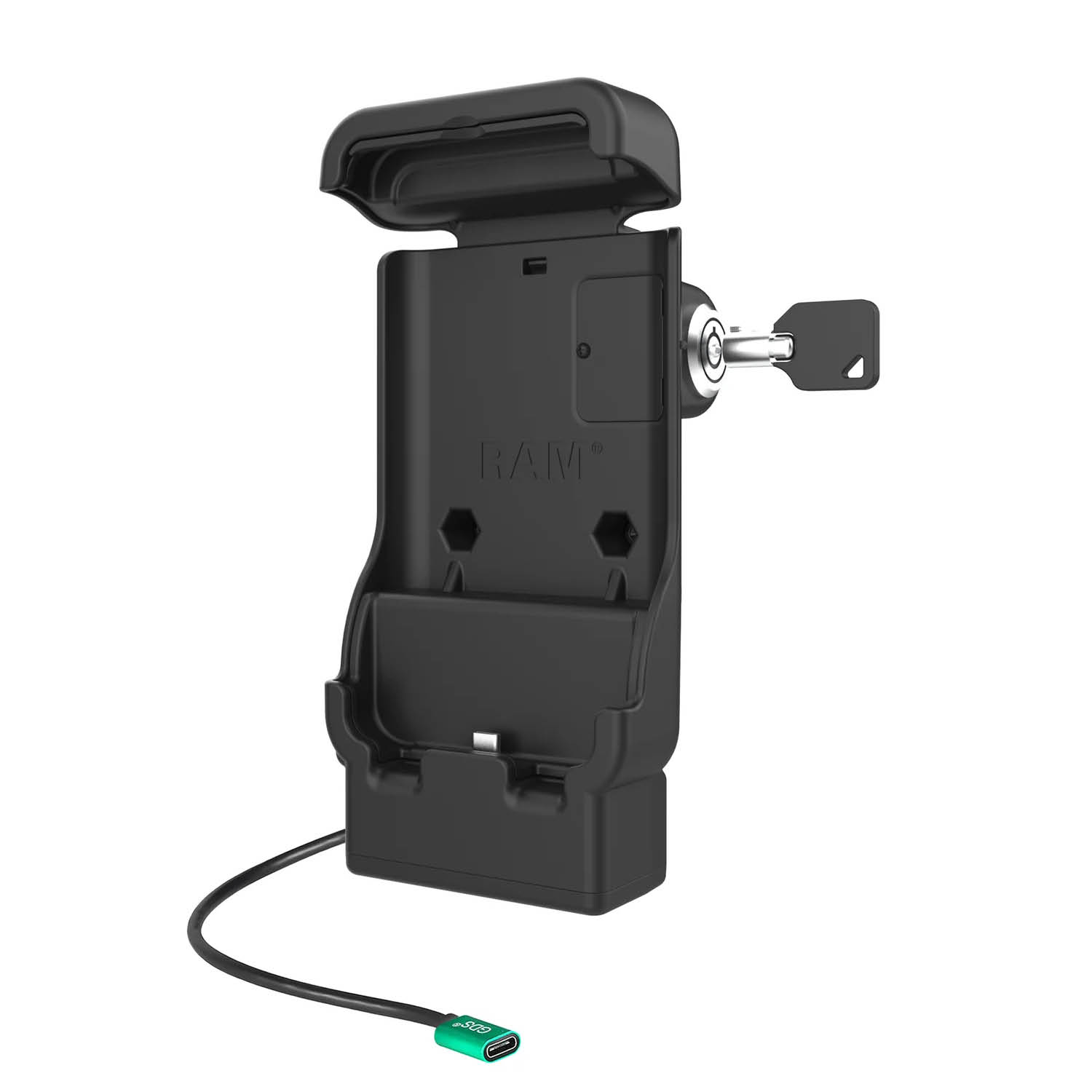 RAM Mounts GDS Fahrzeug-Ladestation für Samsung XCover7 Pro & 6 Pro - abschließbar, USB-C-Anschluss, 2-Loch AMPS