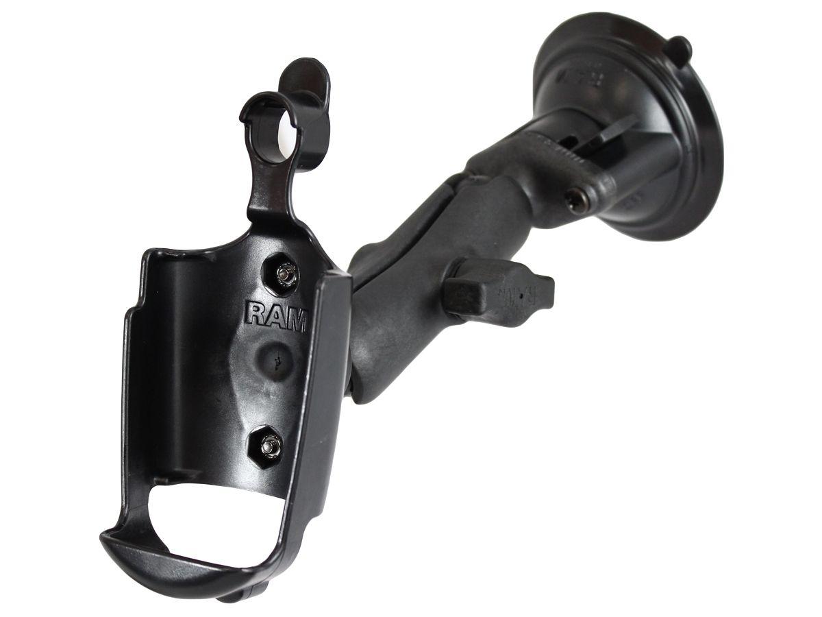 RAM Mounts Verbundstoff Saugfuss-Halterung Garmin Rino 500 - 2x Diamond-Basisplatte (Trapez), mittlerer Verbindungsarm, Halteschale, B-Kugel (1 Zoll)
