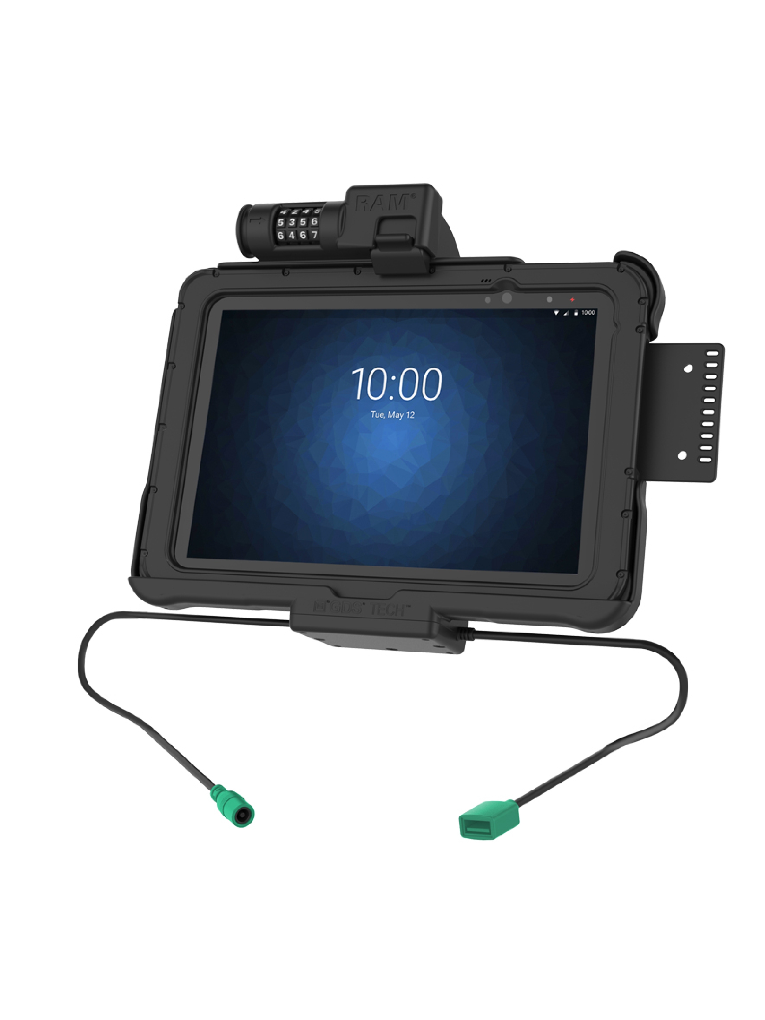 RAM Mounts Form-Fit Halteschale (Zahlenschloss) für Zebra ET5x 10.1“ Serie - mit Rugged Boot - 5.5mm DC & USB-A-Anschluss