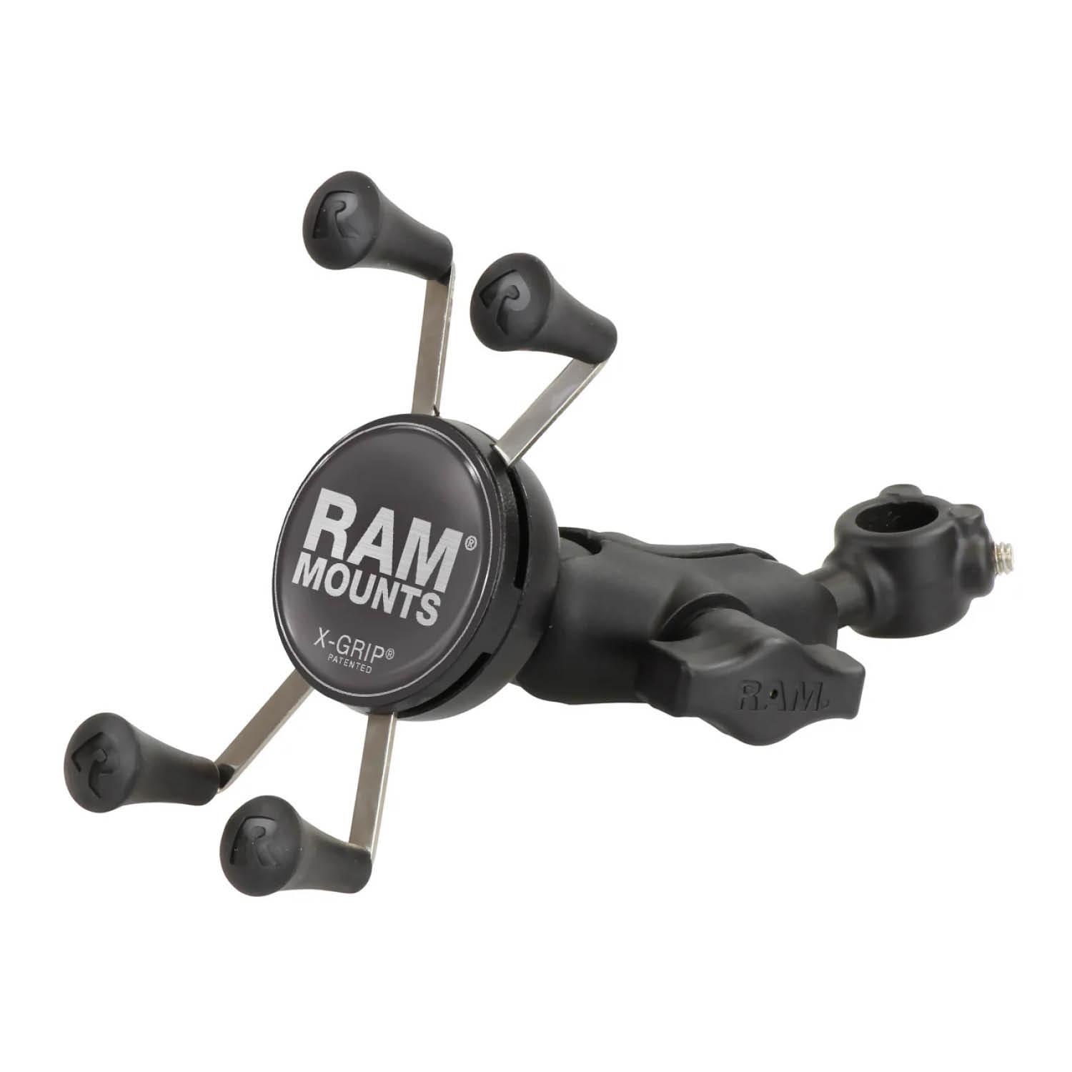 RAM Mounts X-Grip Rohr-Halterung für Smartphones - Bis 82,55 mm Breite - Kurzer Verbindungsarm - Rohrbasis mit Feststellschrauben (Bis 12,7 mm Durchmesser) - B-Kugel (1 Zoll)