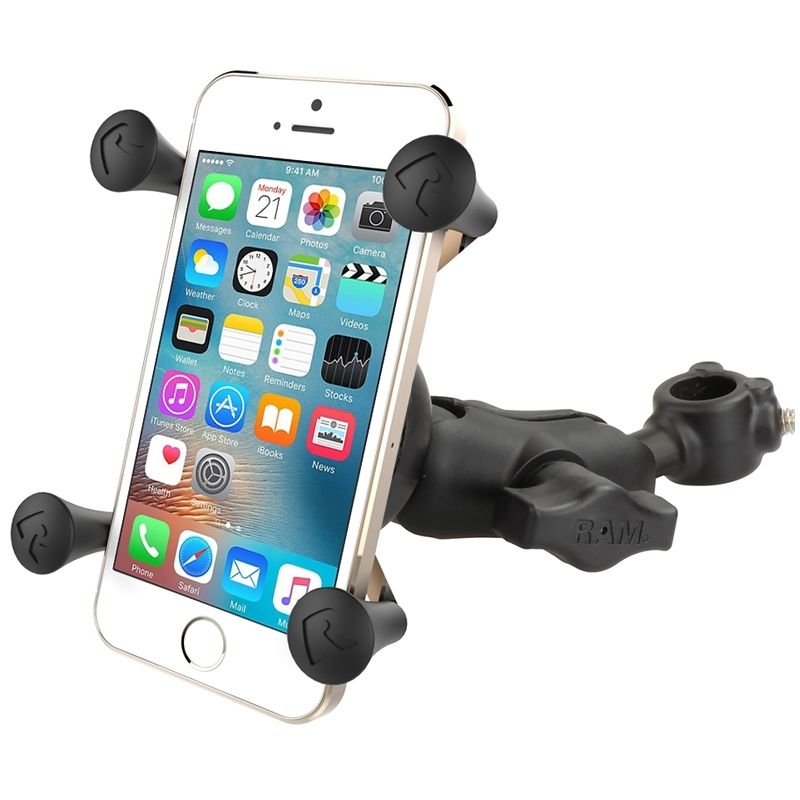 RAM Mounts X-Grip Rohr-Halterung für Smartphones bis 82,6 mm Breite - B-Kugel (1 Zoll), Rohrbasis mit Feststellscharauben (bis 12,7 mm Durchmesser), kurzer Verbindungsarm