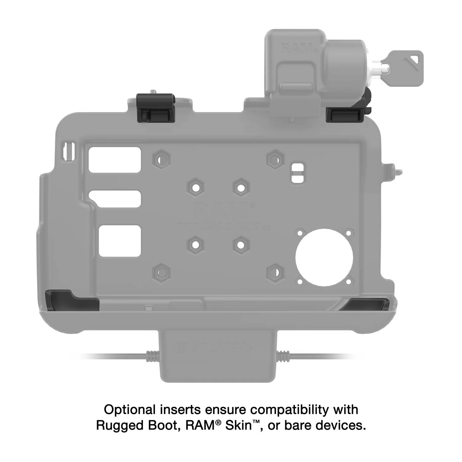 RAM Mounts Thin-Dock Halteschale (Schlüsselverriegelung) für Zebra ET401 & ET4x (8 Zoll) Tablets - Mit und Ohne RAM Skin/Rugged Boot - 5.5mm DC & Dual USB-A-Anschluss