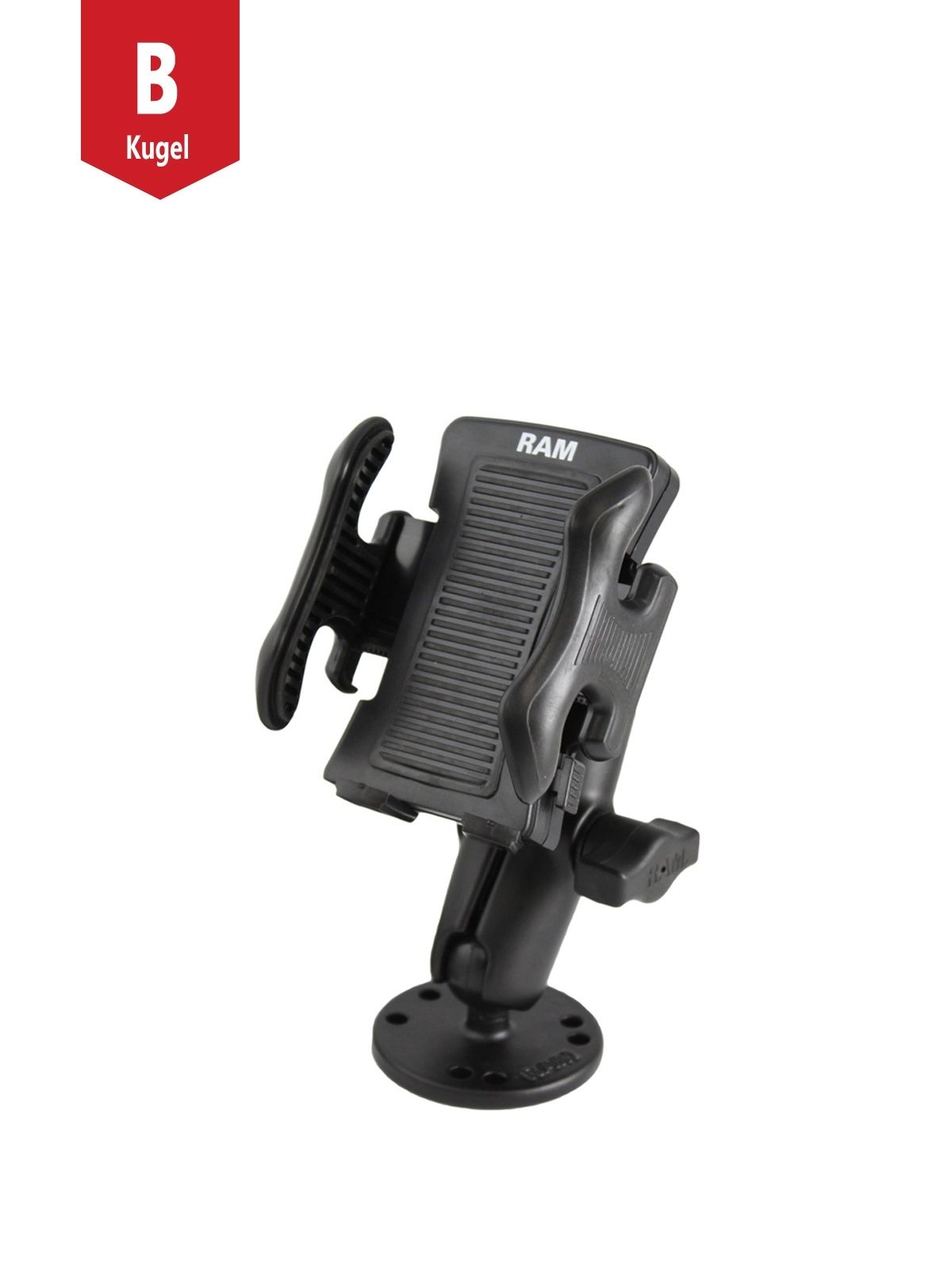 RAM Mounts Universal Aufbau-Halterung - B-Kugel (1 Zoll), runde Basisplatte (AMPS), mittlerer Verbindungsarm, Universal-Halteschale