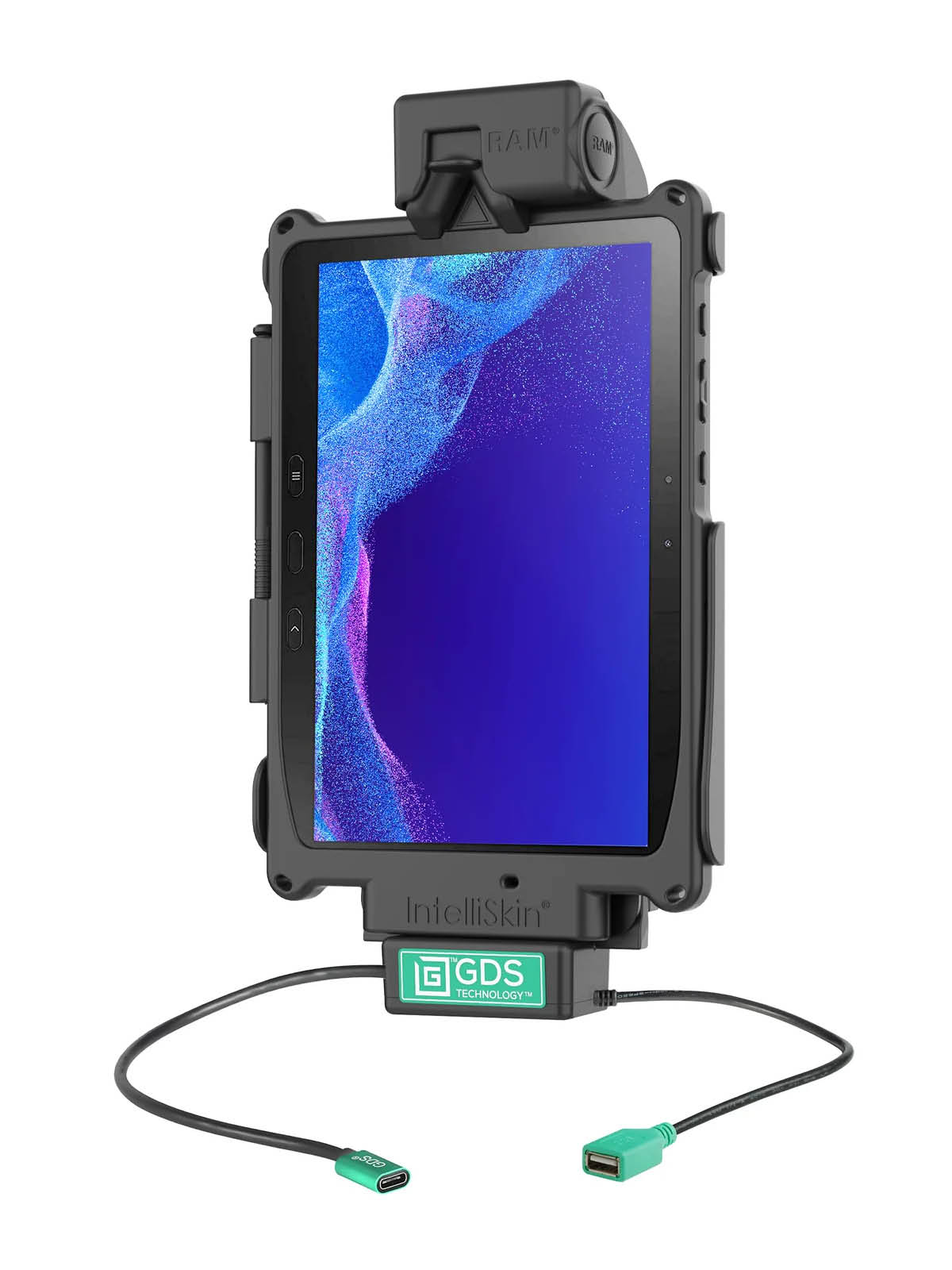 RAM Mounts GDS Tough-Dock Halteschale (Schnappverschluss) für Samsung Tab Active4 Pro & Active5 Pro - in IntelliSkin Schutzhülle - USB-C & USB-A-Anschluss