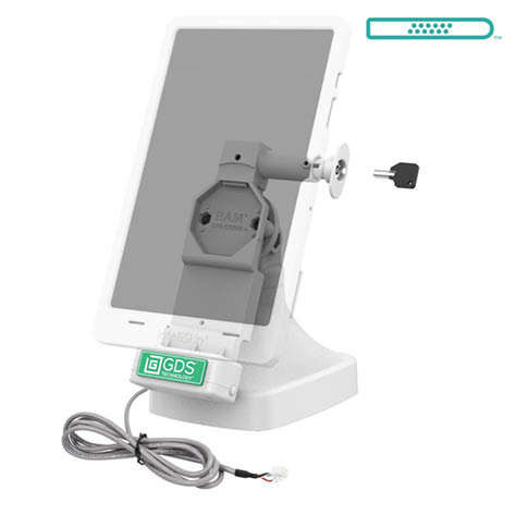 RAM Mounts GDS Uni-Conn Stand-Dockingstation (abschließbar) - Dreh- & Schwenkbar - Strom über PoE - Pogo-Pads unten - hellgrau