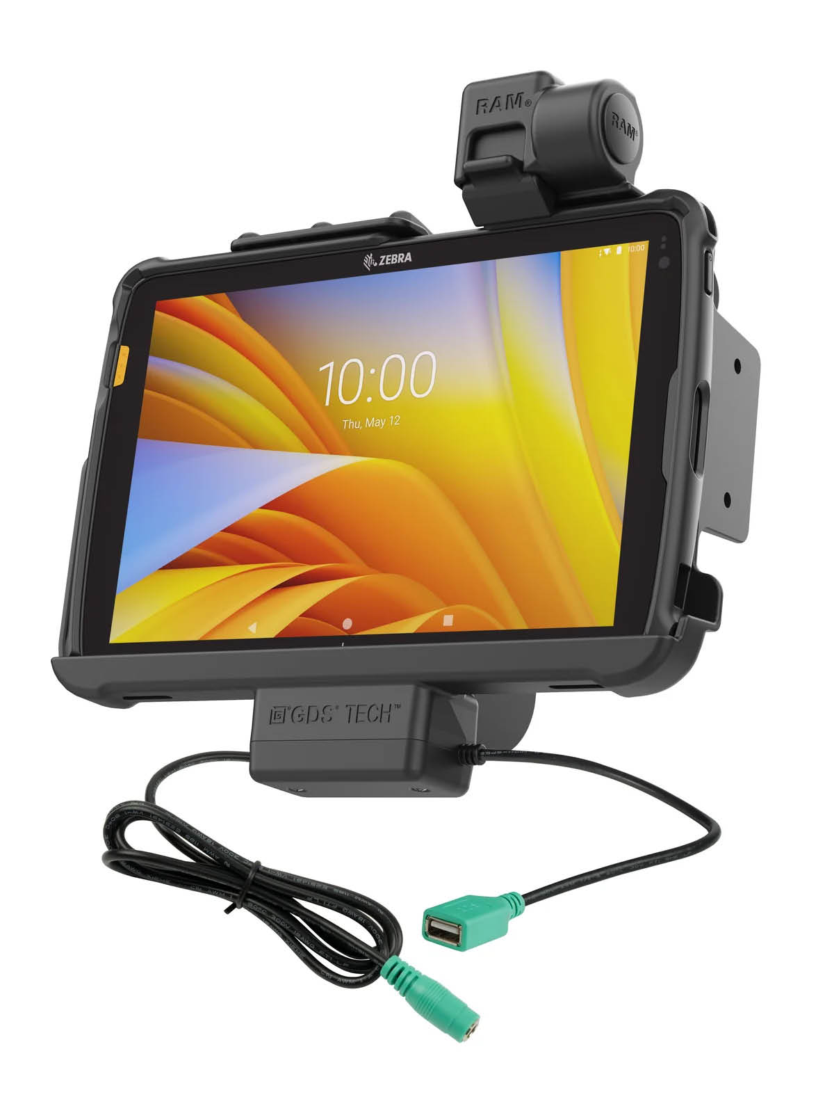 RAM Mounts Form-Fit Halteschale (Schnappverschluss) für Zebra ET40 & ET45 (10“) Tablets - In Rugged Boot - 5.5mm DC & USB-A-Anschluss