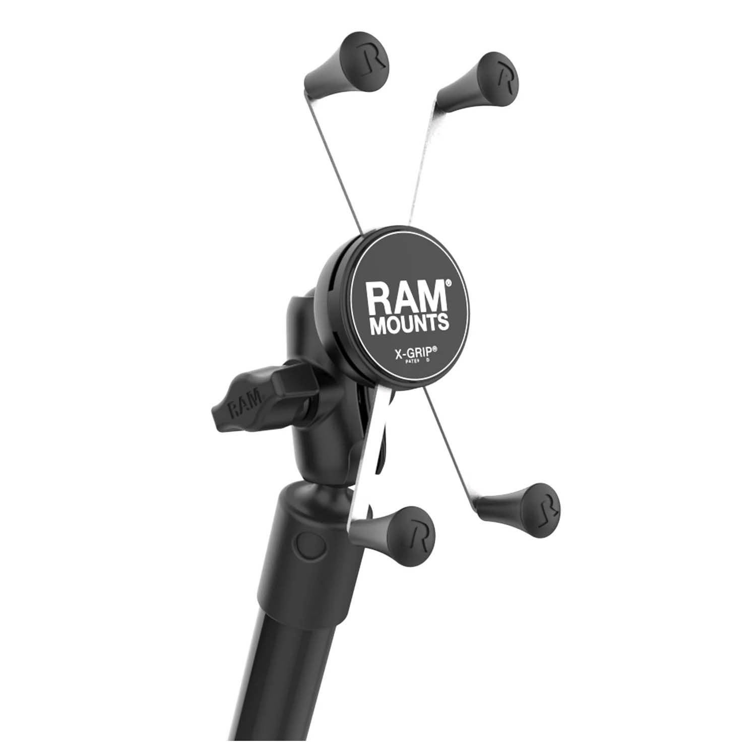 RAM Mounts Verbundstoff Press-N-Lock Basis mit Verlängerungsarm und X-Grip Universal-Halter für große Smartphones - Ratchet-Verbindung, kurzer Verbindungsarm B-Kugel (1 Zoll)