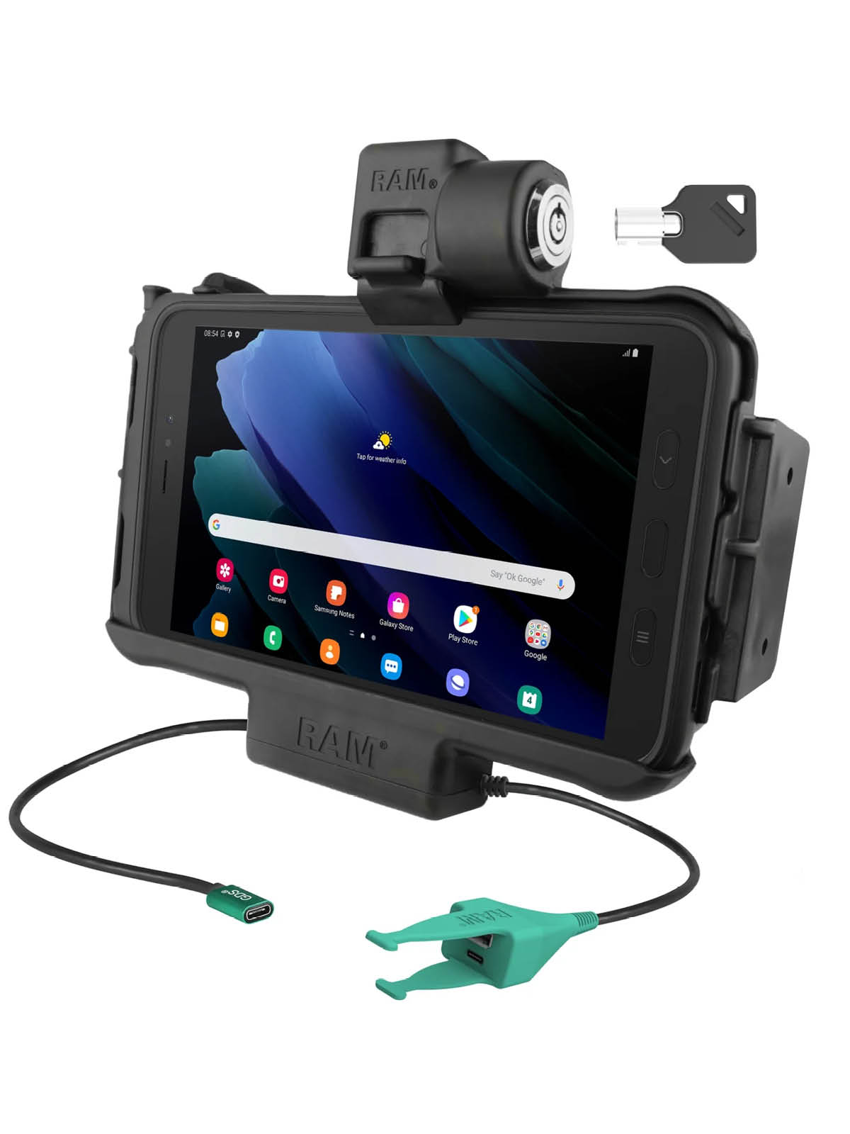 RAM Mounts Modular Form-Fit Halteschale (Schlüsselverriegelung) für Samsung Tab Active3 & Active5 - In OEM/RAM Schutzhülle - USB-C & USB-C/A-Anschluss