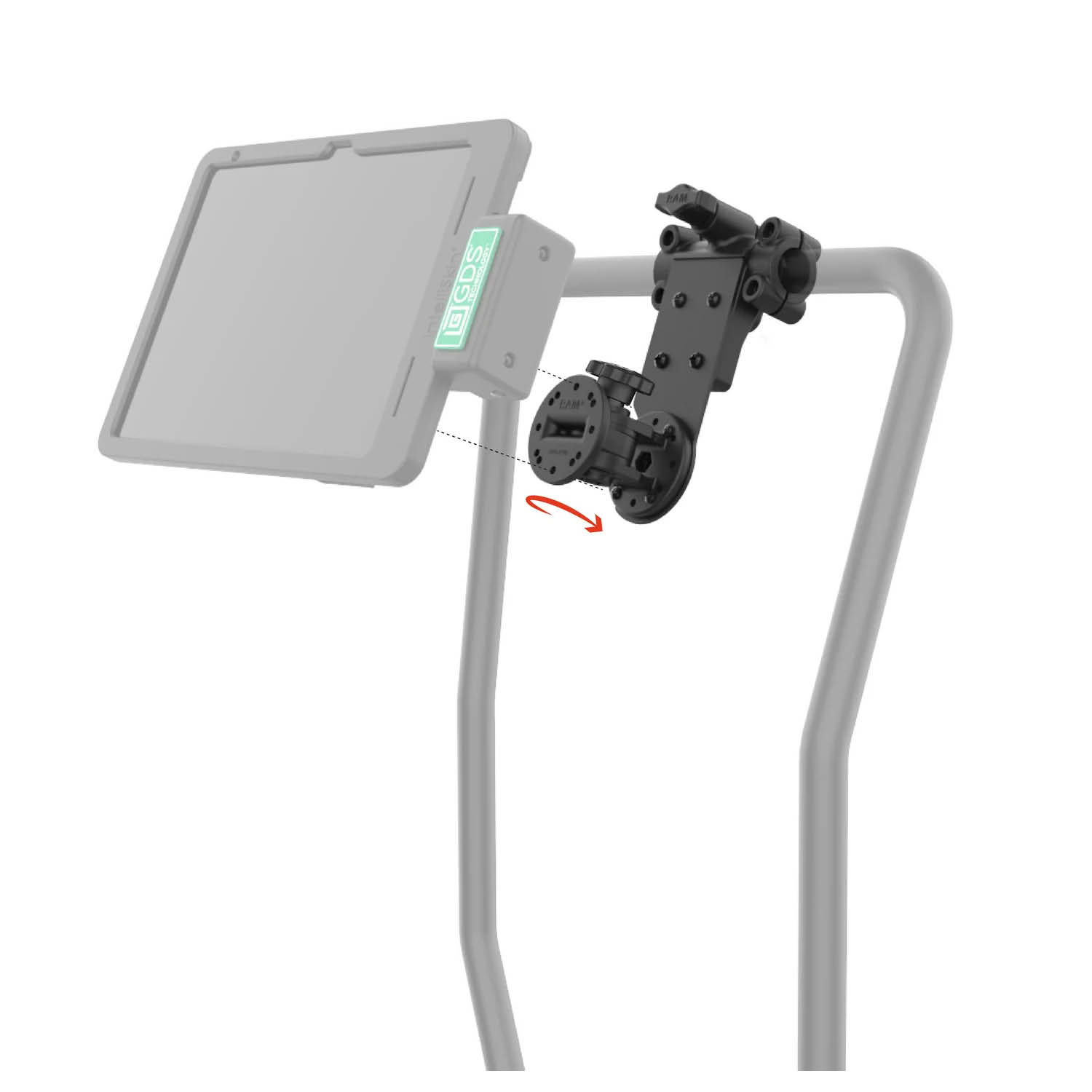 RAM Mounts Drehgelenk-Befestigung mit schwenkbarer 2- & 4-Loch AMPS Aufnahme für Tough-Bar™