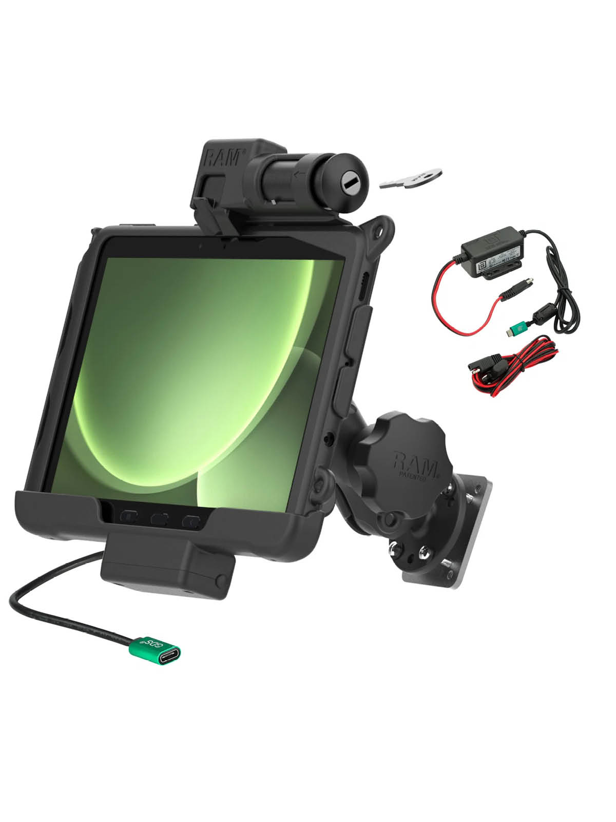 RAM Mounts Fahrzeug Modular Ladestation (Schlüsselverriegelung) für Samsung Tab Active5 Pro & Active4 Pro - In OEM/RAM Schutzhülle - USB-C Ausgang