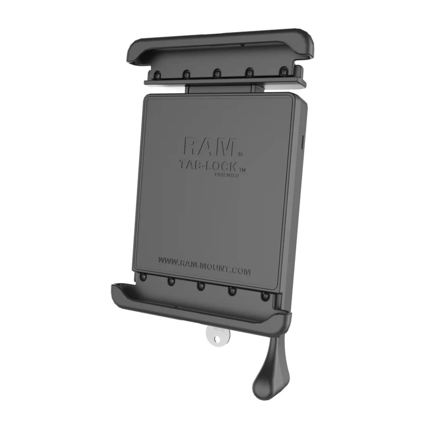 RAM Mounts Tab-Lock (abschließbar) Universal Halteschale für bis zu 8 Zoll Tablets inkl. Samsung Tab A 8.0 (ohne Schutzhüllen) - AMPS-Aufnahme, Schrauben-Set