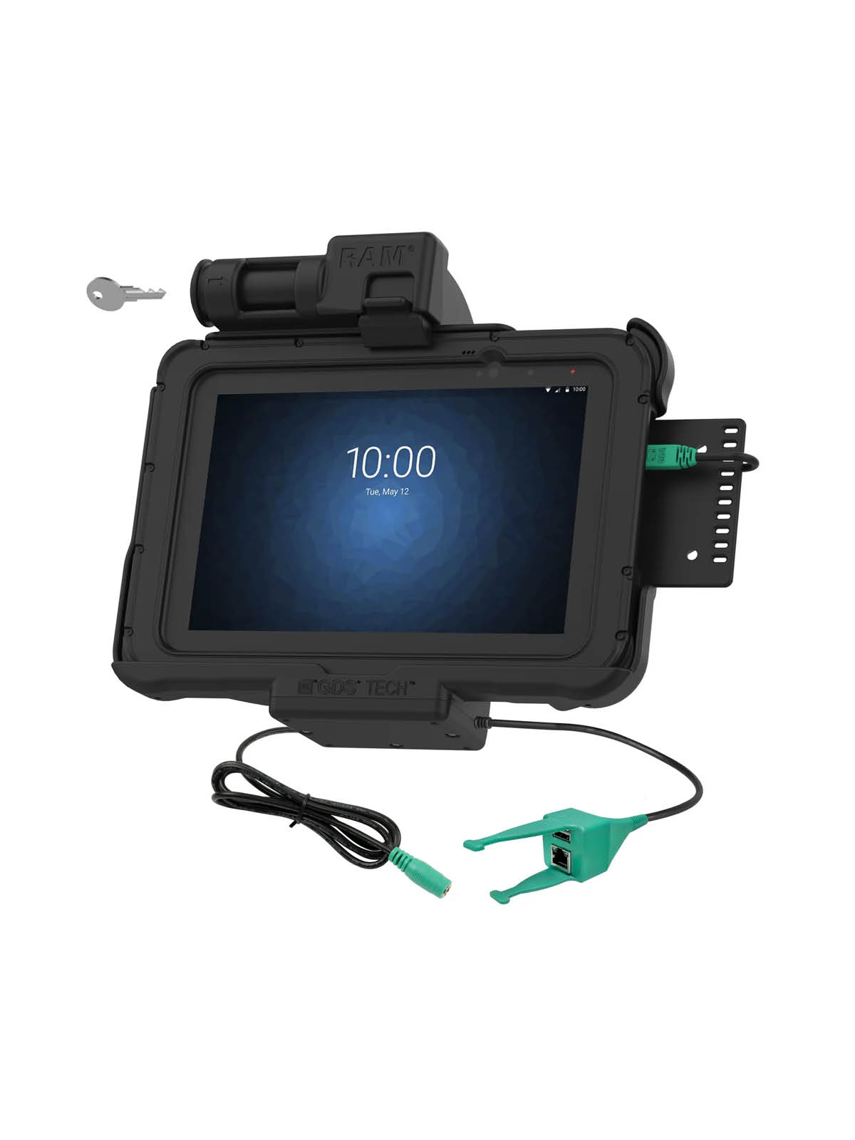 RAM Mounts Form-Fit Halteschale (Schlüsselverriegelung) für Zebra ET5x 8.3“ & 8.4“ Serie - In Rugged Boot - 5.5mm DC & USB-A/RJ45 (Ethernet)-Anschluss