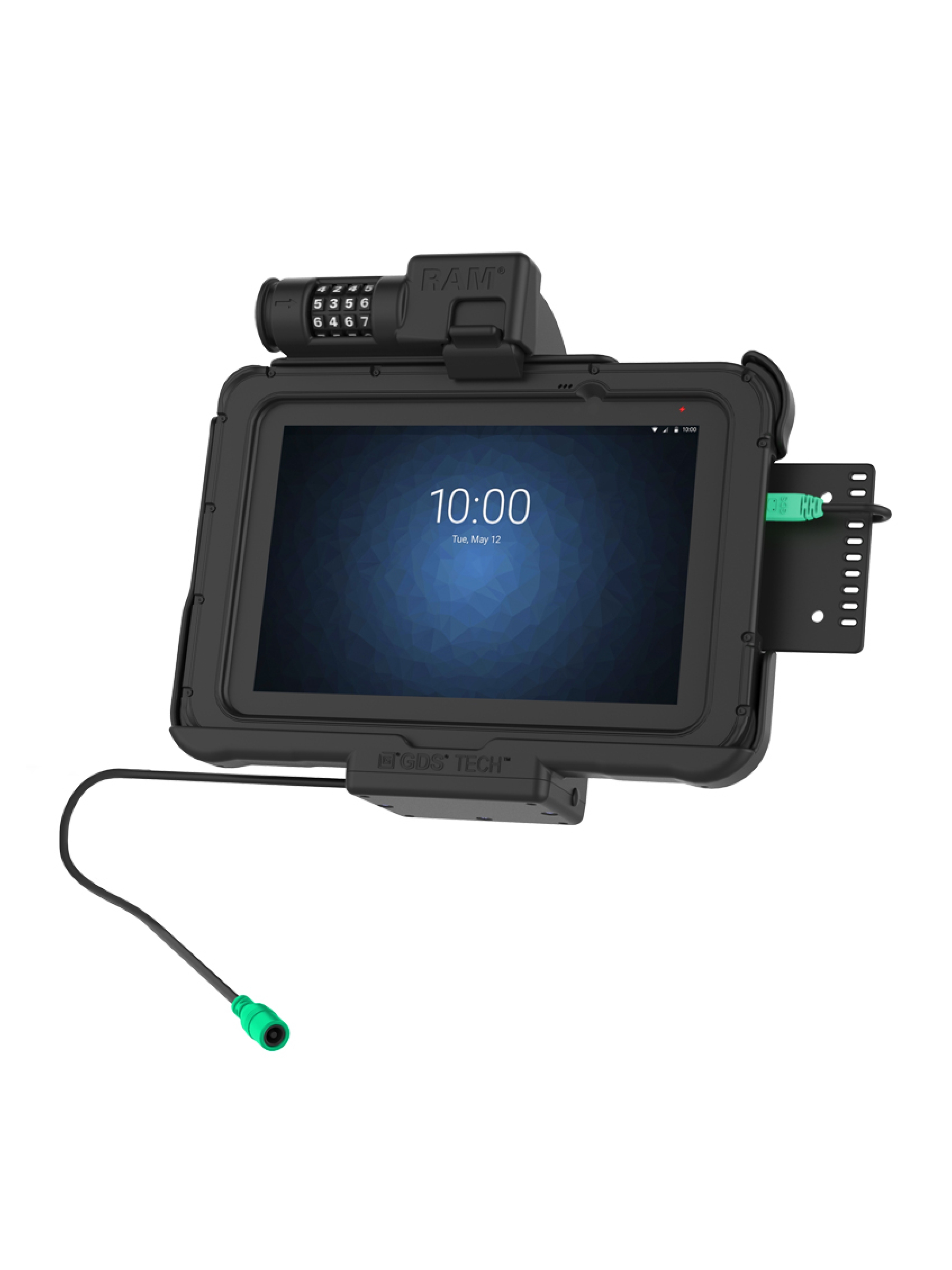 RAM Mounts Form-Fit Halteschale (mit Zahlenschloss) für Zebra ET5x 8.3“ & 8.4“ Serie - In Rugged Boot  - 5.5mm DC-Anschluss