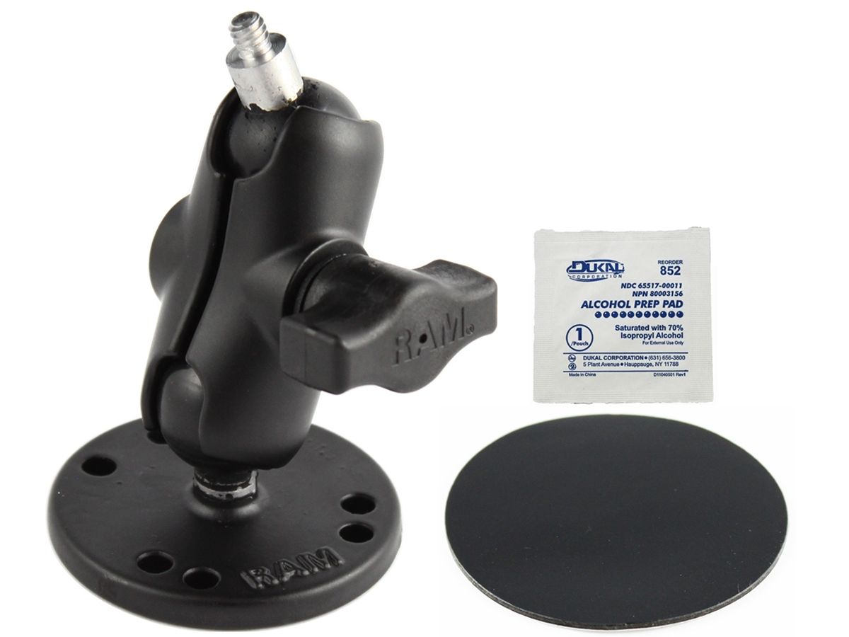 RAM Mounts Aufbau-Set für Kameras - B-Kugel (1 Zoll), runde Basisplatte (AMPS), kurzer Verbindungsarm, Kugel mit 1/4"-20 Gewindestift, Klebeplatte