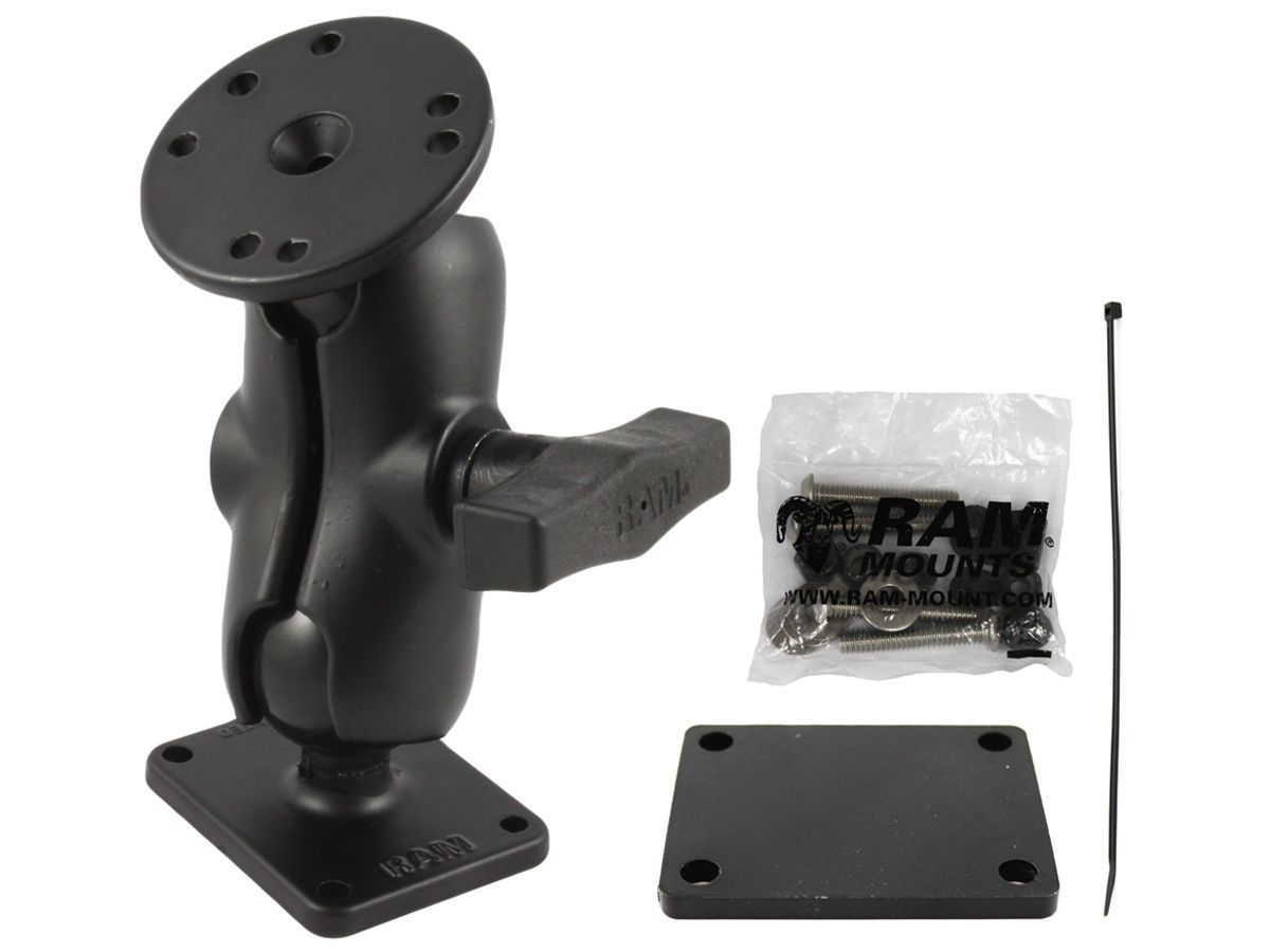 RAM Mounts Aufbau-Set (kurz) - mit runder Basisplatte (AMPS), Gegenplatte, Schrauben-Set, C-Kugel (1,5 Zoll), im Polybeutel