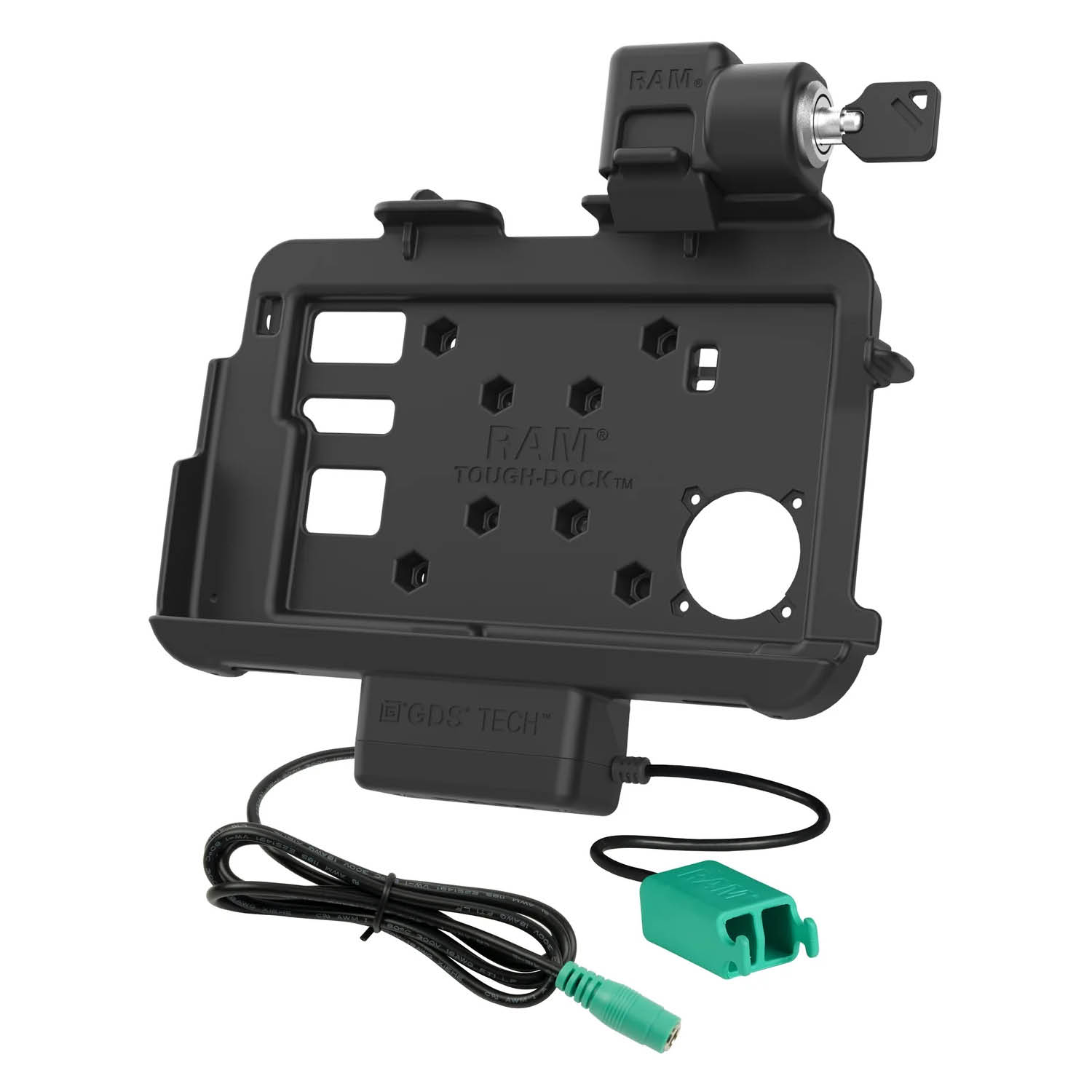 RAM Mounts Thin-Dock Halteschale (Schlüsselverriegelung) für Zebra ET401 & ET4x (8 Zoll) Tablets - Mit und Ohne RAM Skin/Rugged Boot - 5.5mm DC & Dual USB-A-Anschluss