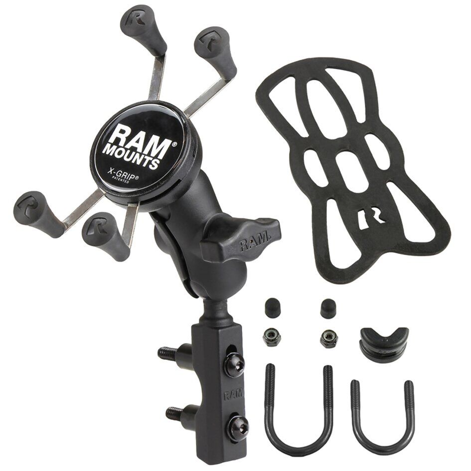 RAM Mounts X-Grip Motorrad-Halterung für Smartphones - Bis 82,55 mm Breite - Kurzer Verbindungsarm - Basisbefestigung (Lenker/Bremse/Kupplung/Rohre - 12,7 mm - 31,75 mm Durchmesser) - B-Kugel (1 Zoll) - Schrauben-Set