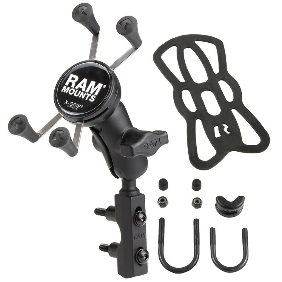 RAM Mounts X-Grip Motorrad-Halterung für Smartphones bis 82,6 mm Breite - B-Kugel (1 Zoll), Basisbefestigung (Lenker/Bremse/Kupplung), kurzer Verbindungsarm