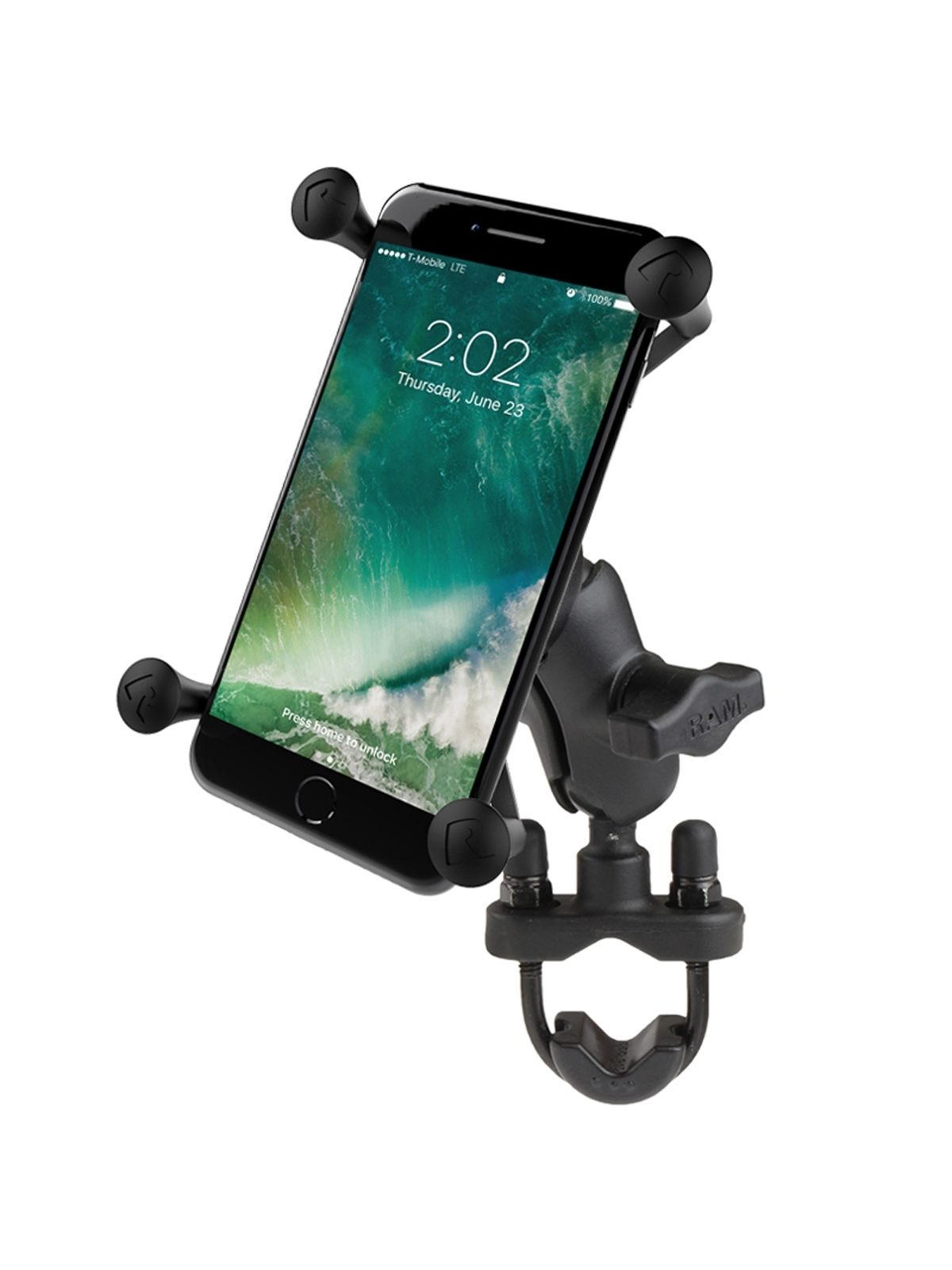 RAM Mounts X-Grip Lenker-Halterung für Smartphones bis 114,3 mm Breite - B-Kugel (1 Zoll), Schraubklemme, kurzer Verbindungsarm
