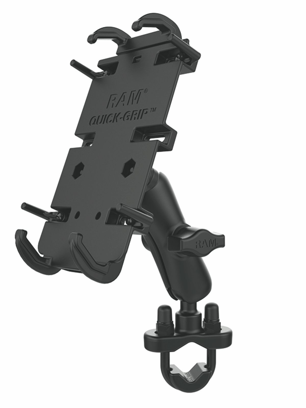 RAM Mounts Universal Lenker-/Rohr-Halterung - B-Kugel (1 Zoll), Schraub-Klemme, mittlerer Verbindungsarm, Universal Quick-Grip XL Halteschale