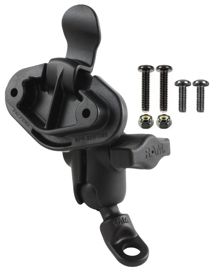 RAM Mounts Motorrad-Set mit EZY-Mount Adapter - B-Kugel (1 Zoll), Basisbefestigung (9 mm Bohrung), kurzer Verbindungsarm, EZY-Mount-Adapter