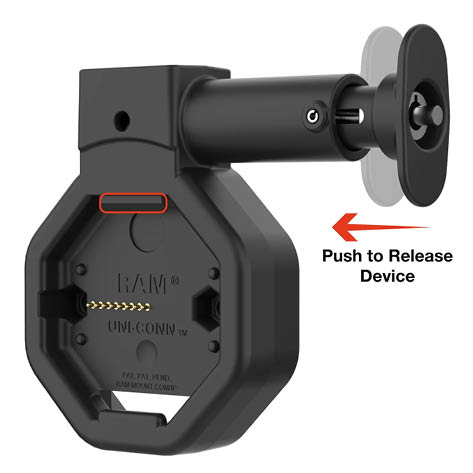 RAM Mounts GDS Uni-Conn Snap-In Wand-Ladestation mit PoE - Abschließbar - Rückseitige Pogo-Pads - JST-Stecker