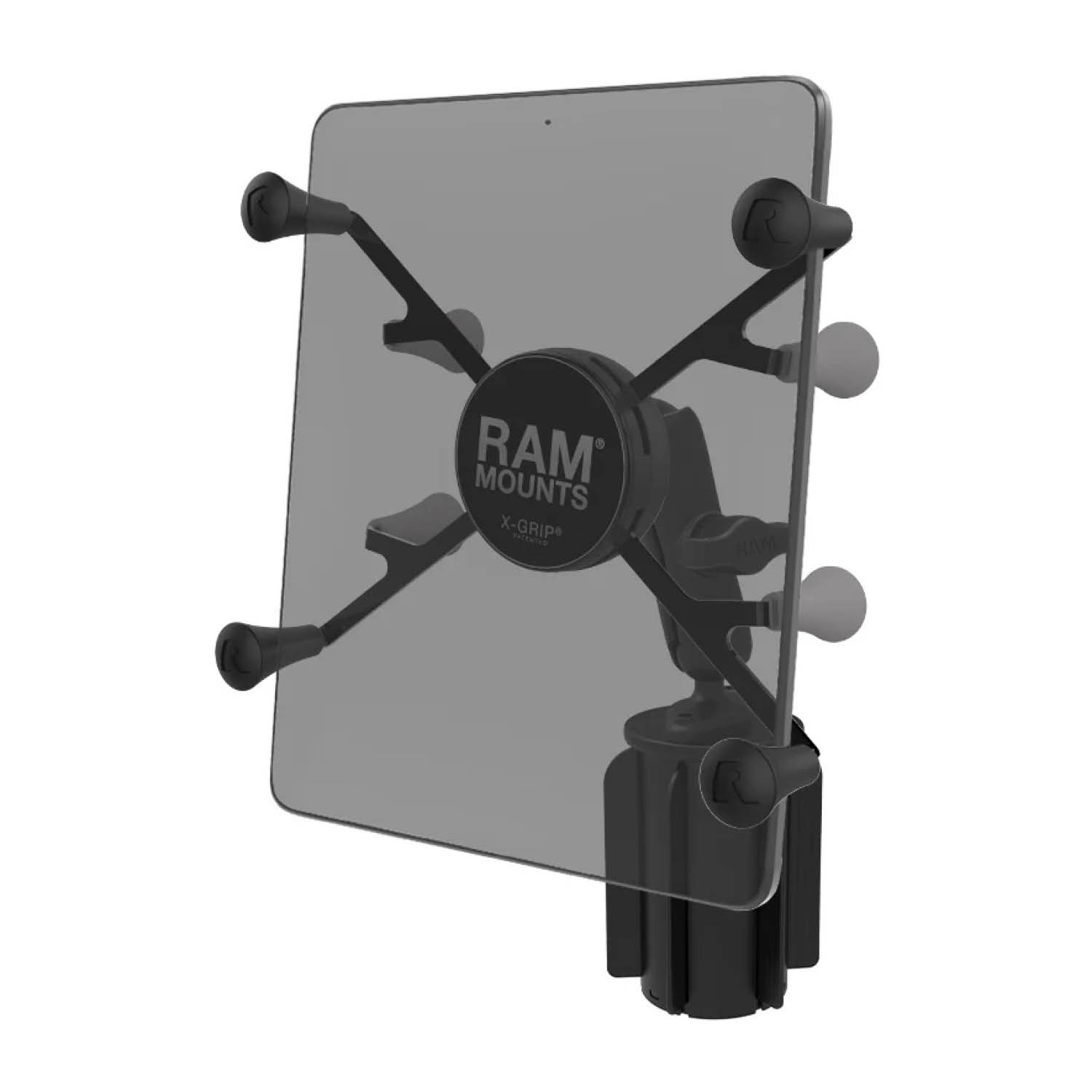 RAM Mounts X-Grip Fahrzeug-Halterung für 7-8 Zoll Tablets (Verbundstoff) - Bis 146,1 mm Breite - Mittlerer Verbindungsarm - Getränkehalter Basis (Durchmesser 65,27 mm bis 88,9 mm) - B-Kugel (1 Zoll)