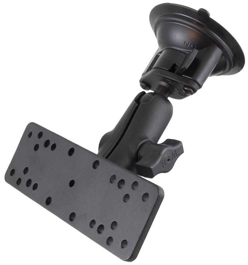 RAM Mounts Saugfuss-Set für elektronische Geräte - Diamond-Baisplatte (Trapez), mittlerer Verbindungsarm, Adapterplatte (div. Lochraster), B-Kugel (1 Zoll)