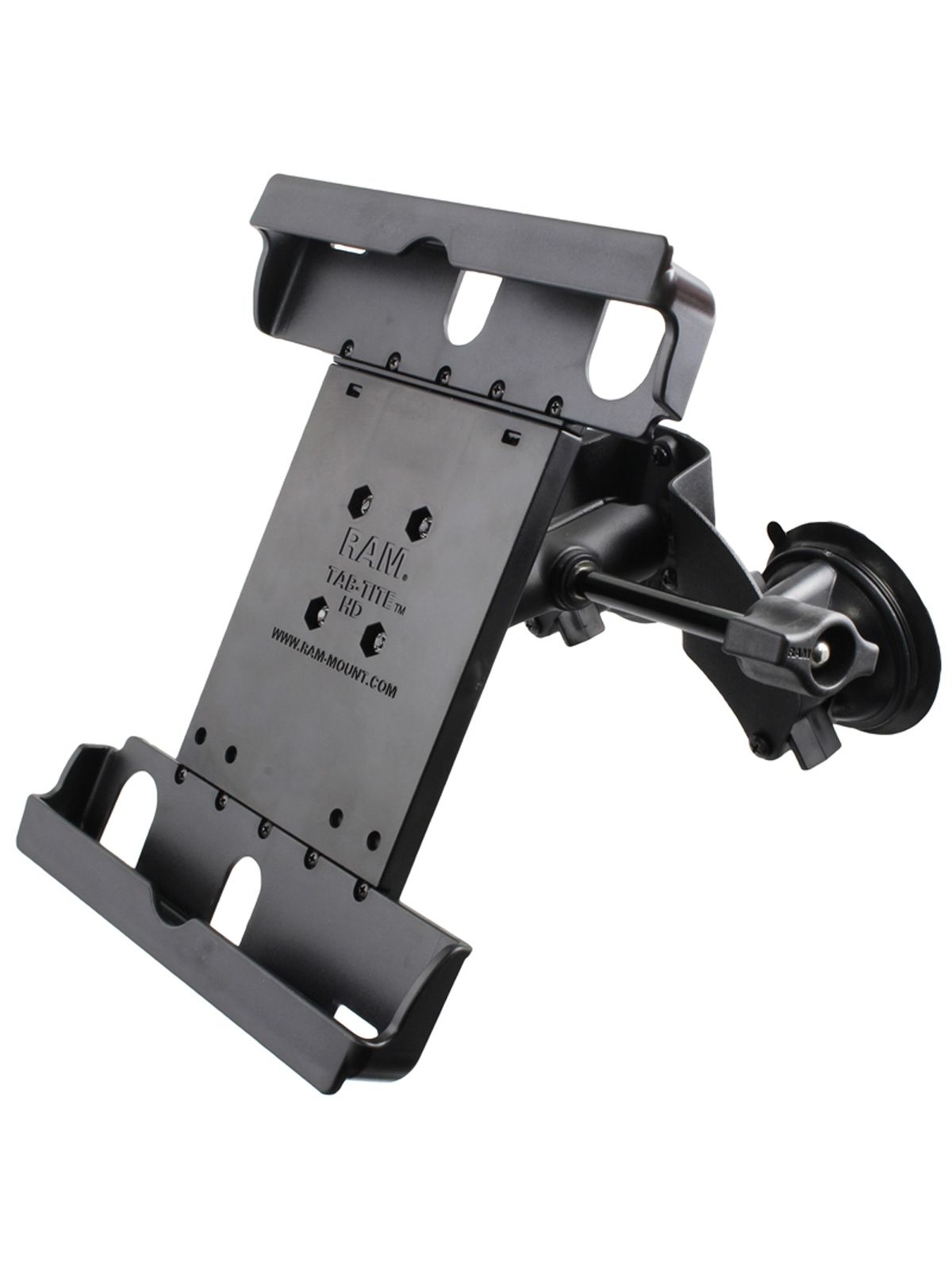 RAM Mounts Doppel-Saugfuss-Halterung für 9-10,5 Zoll Tablets - B-Kugel (1 Zoll), Tab-Tite Halteschale, mittlerer Verbindungsarm (langer Feststellhebel)