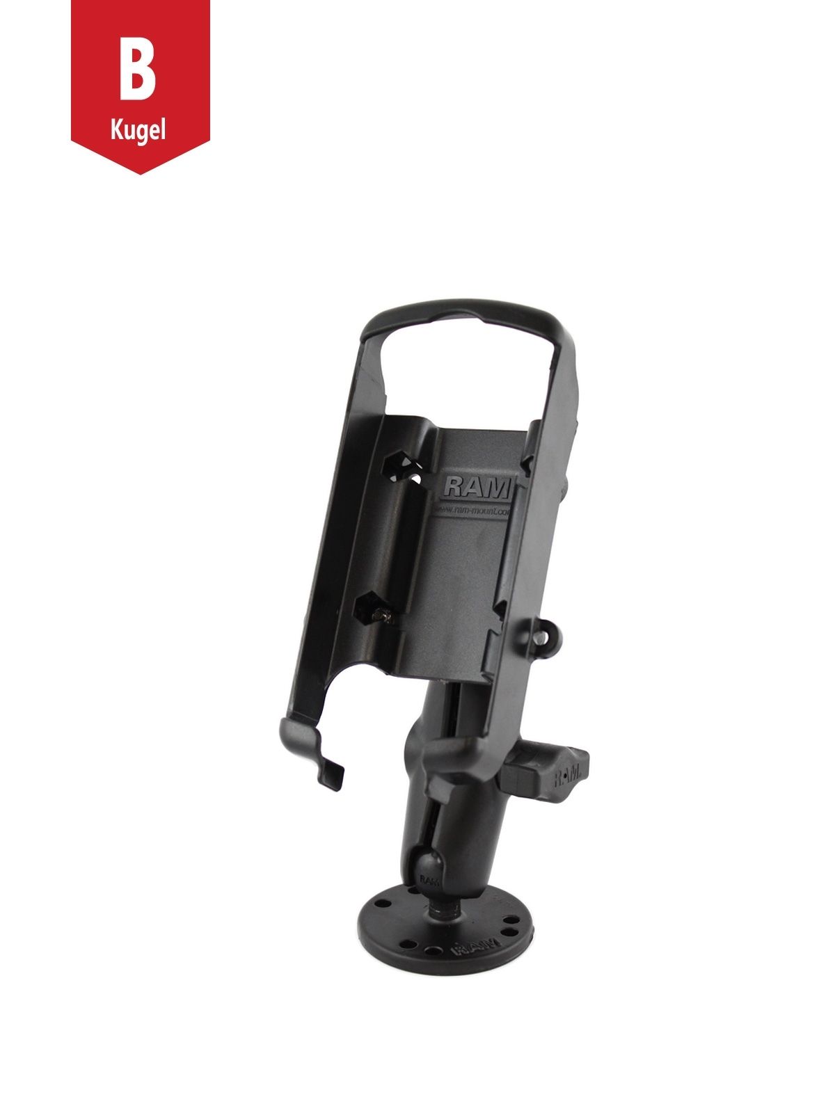RAM Mounts Aufbau-Halterung Garmin GPS 76 Serie - B-Kugel (1 Zoll), runde Basisplatte (AMPS), mittlerer Verbindungsarm