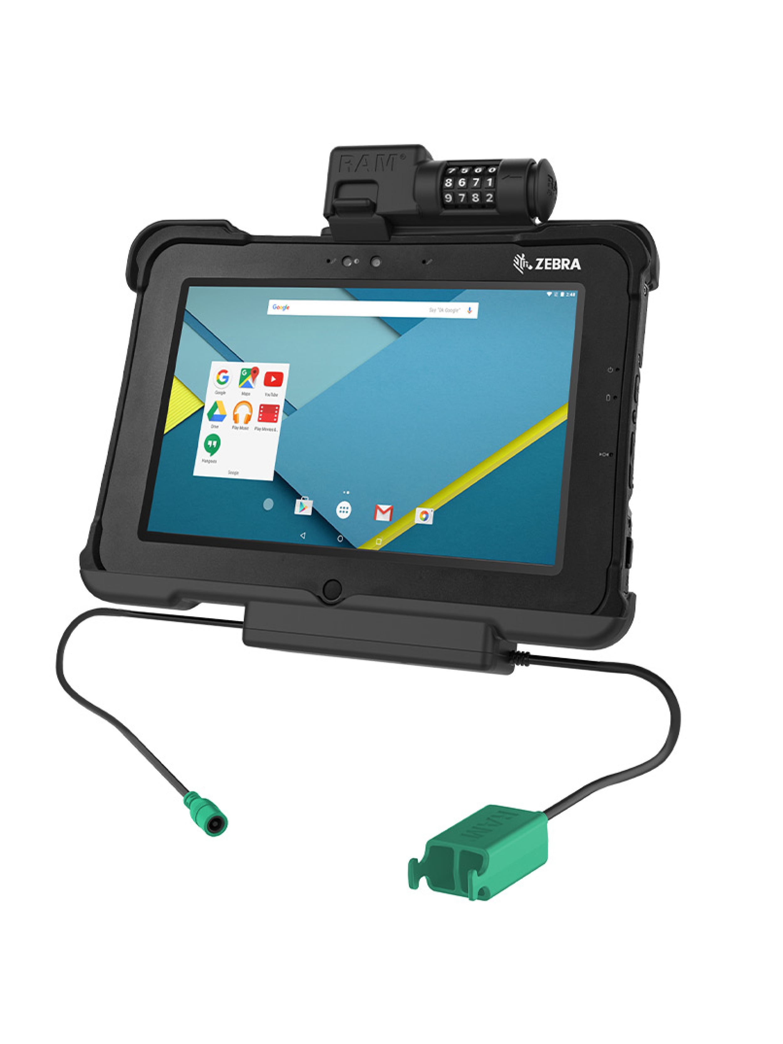 RAM Mounts Form-Fit Halteschale (Zahlenschloss) für Zebra XSLATE L10 - 5.5mm DC & Dual USB-A-Anschluss