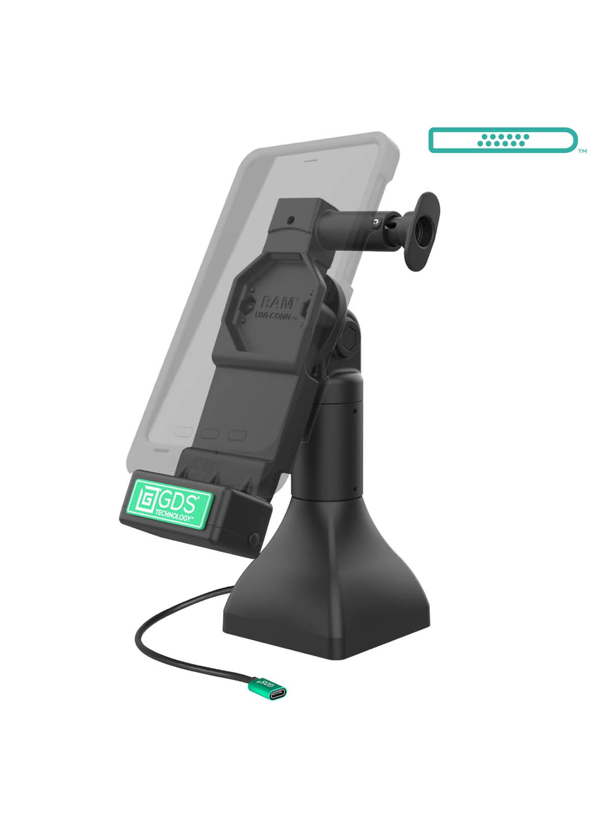 RAM Mounts GDS Uni-Conn Stand-Dockingstation (7 Zoll) mit Lösevorrichtung - Dreh-& Schwenkbar - Pogo-Pads unten - USB-C