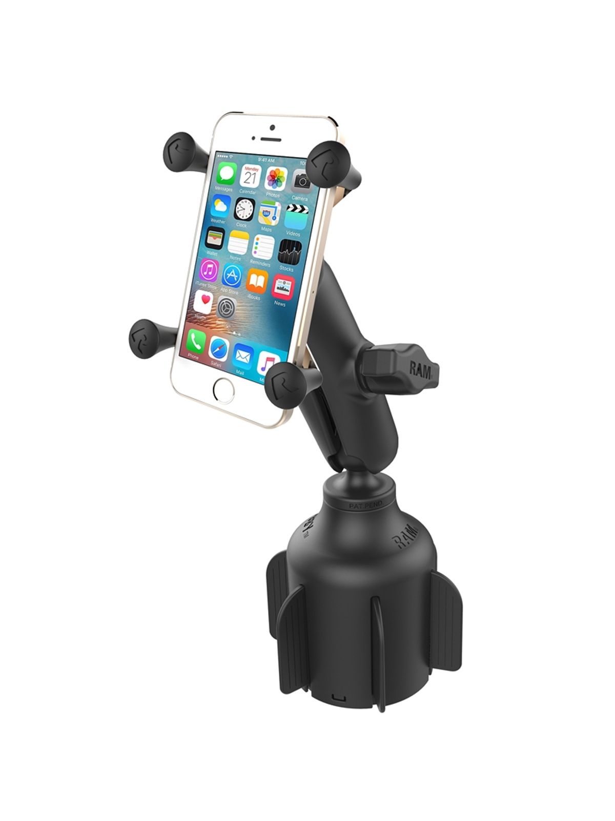 RAM Mounts X-Grip Fahrzeug-Halterung für Smartphones (Verbundstoff) - Bis 82,55 mm Breite - Mittlerer Verbindungsarm - Getränkehalter Basis (Durchmesser 65,27 mm bis 88,9 mm) - B-Kugel (1 Zoll)
