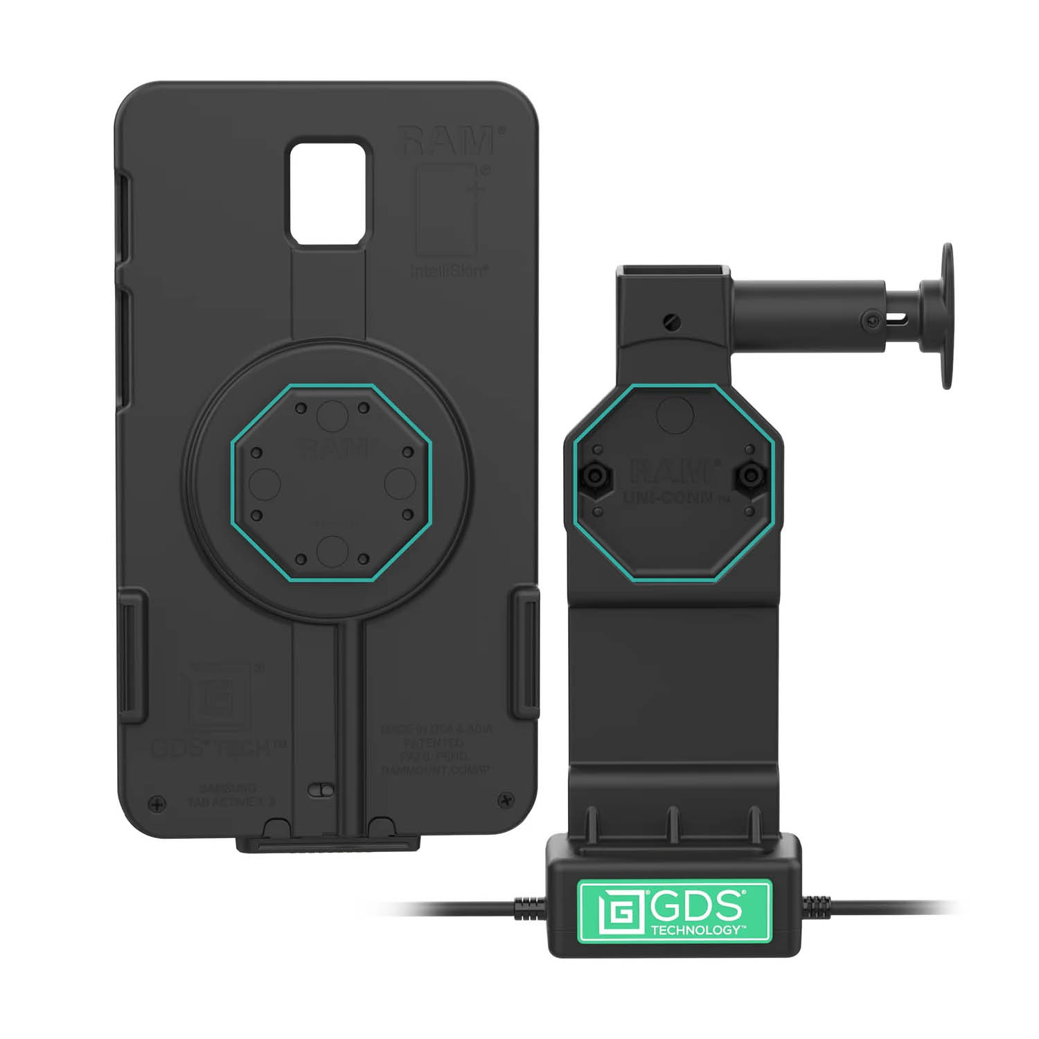 RAM Mounts GDS Uni-Conn Ladedock mit Entriegelungsknopf - 2-Loch AMPS - USB-C & USB-A/RJ45-Anschluss - Schrauben-Set