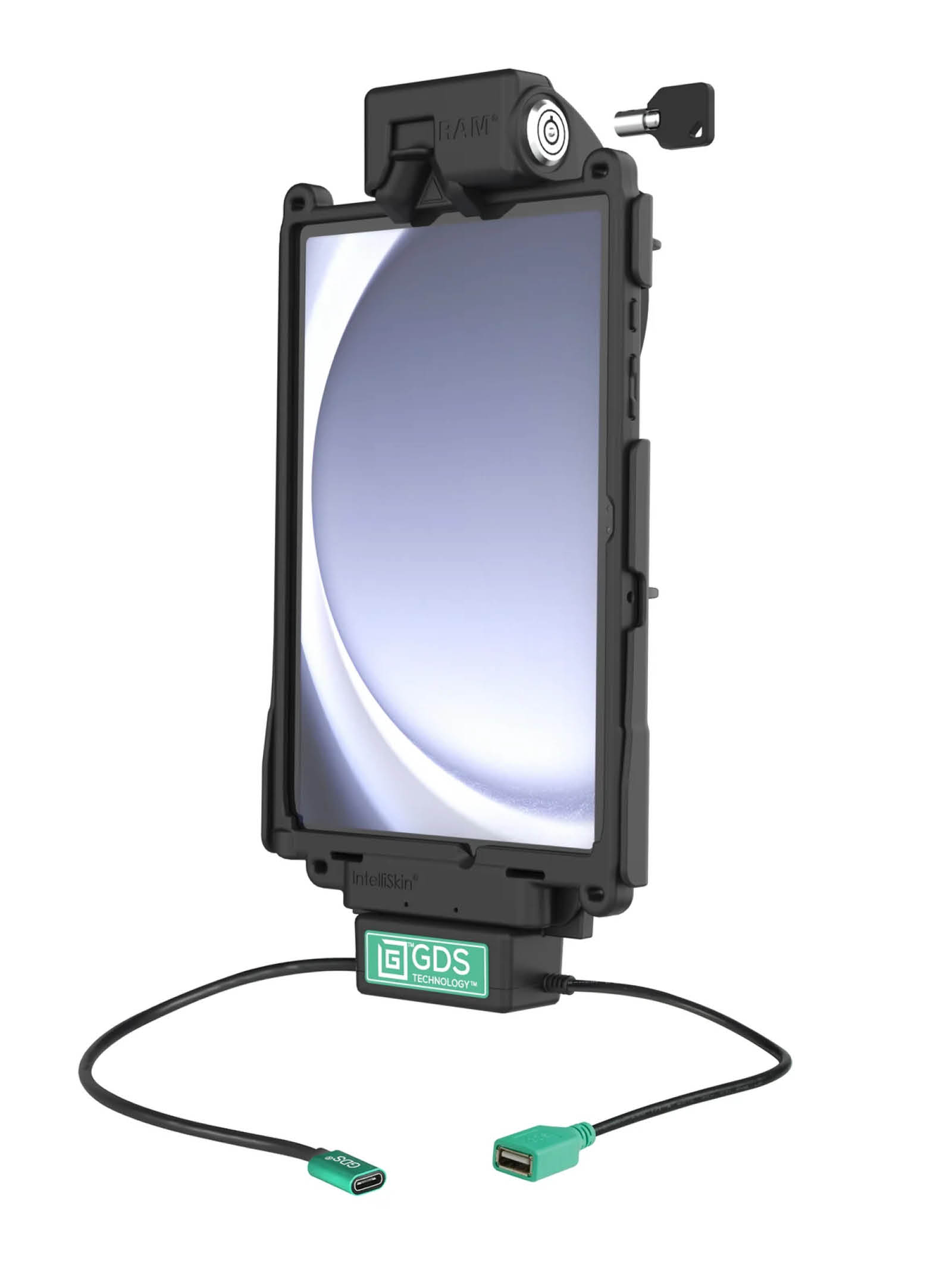 RAM Mounts GDS Tough-Dock Halteschale (Schlüsselverriegelung) für Samsung Tab A9+ - in IntelliSkin Next Gen Schutzhülle - USB-C & USB-A-Anschluss