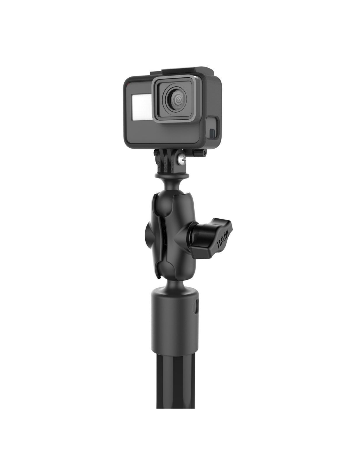 RAM Mounts Tough-Pole GoPro Kamerahalterung für Tough-Track Schienen - B-Kugel (1 Zoll), Gesamtlänge ca. 600 mm, Doppel T-Slot Basis