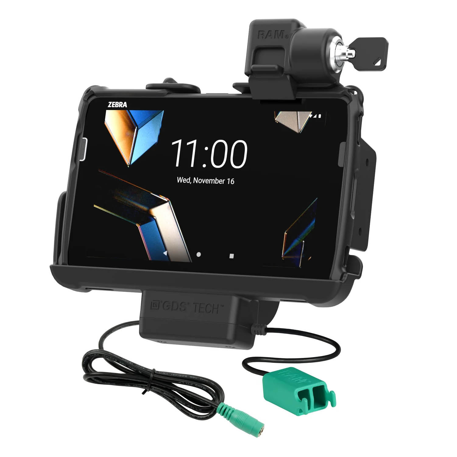 RAM Mounts Form-Fit Holder (Key-locking) for Zebra ET401 (8") Tablets - In RAM Skin/Rugged Boot - 5.5mm DC Power & Dual USB-A Connector