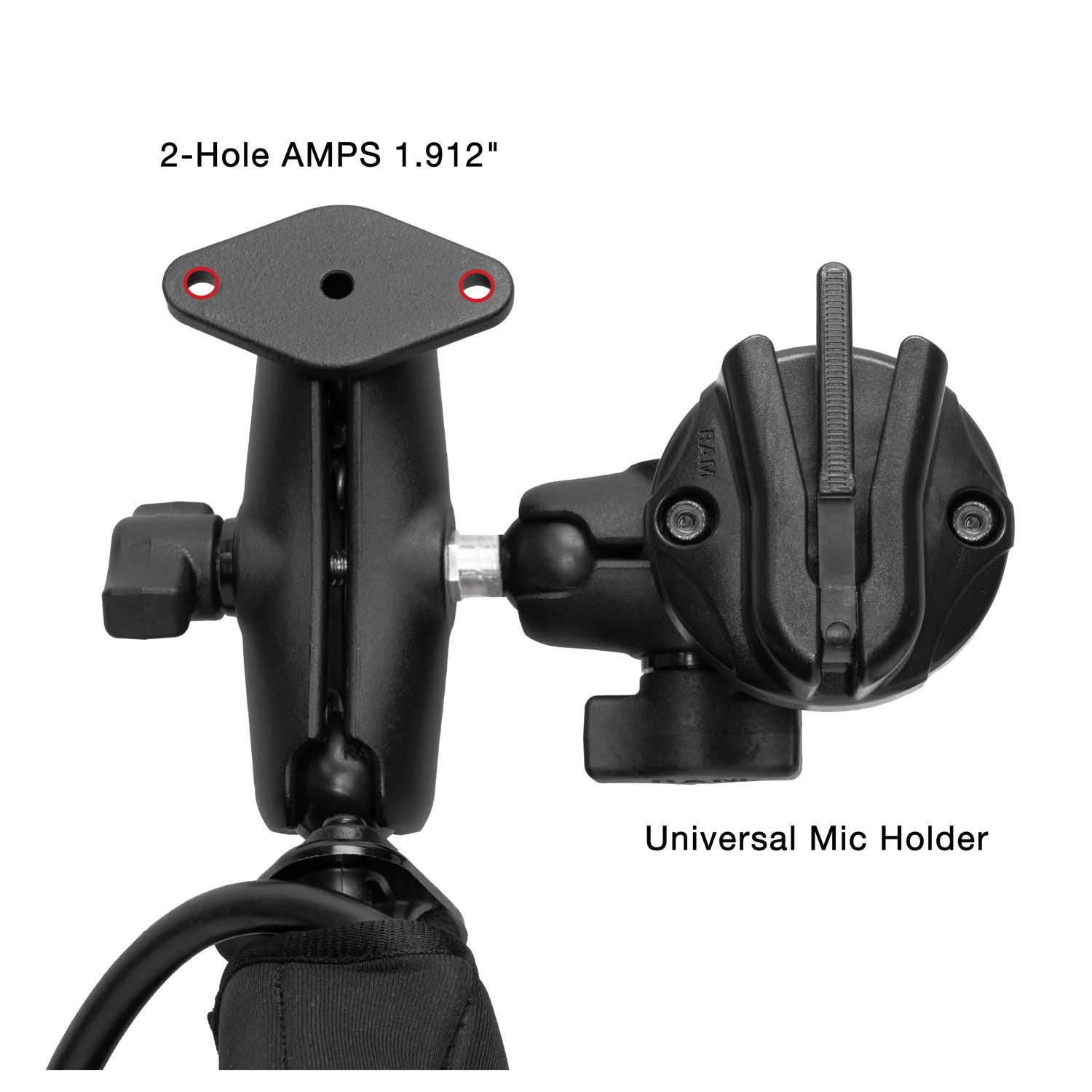 RAM Mounts Fahrzeug Tough-Wedge Set für Funkgeräte inkl. Mikrofon - Zwischenraumpolster (mit Pumpe), B-Kugel (1 Zoll), mittlerer & kurzer Verbindungsarm, 2-Loch AMPS