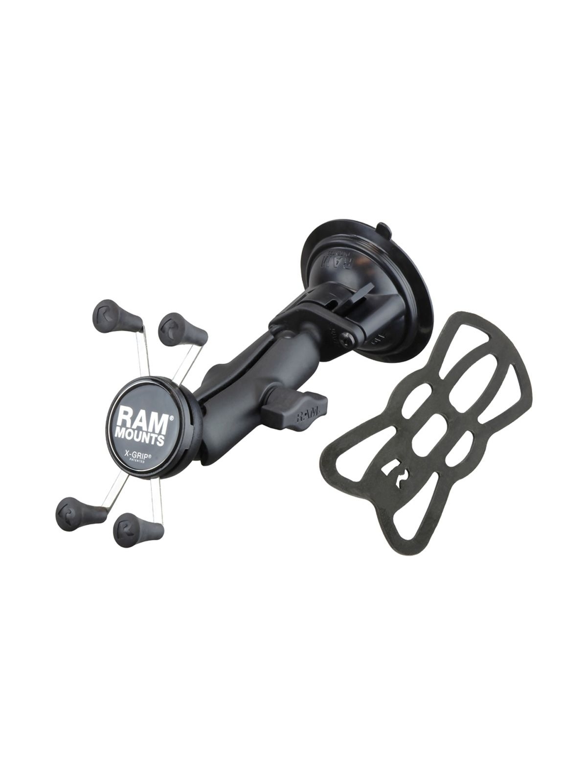 RAM Mounts X-Grip Saugfuß-Halterung für Smartphones - Bis 82,55 mm Breite - Mittlerer Verbindungsarm - Saugfuß mit Trapez-Basiskugel - B-Kugel (1 Zoll) - Schrauben-Set