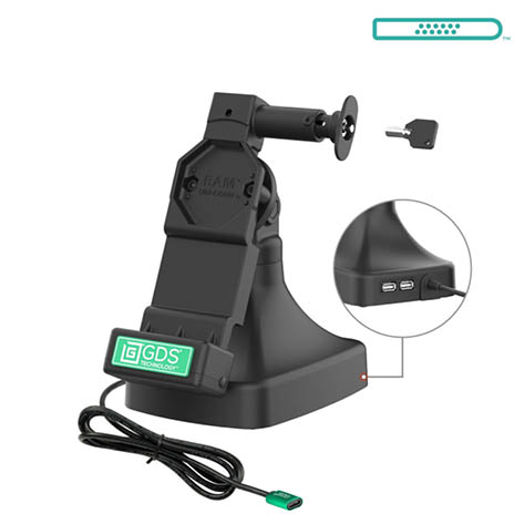 RAM Mounts GDS Uni-Conn Stand-Dockingstation (abschließbar) - Dreh- & Schwenkbar - USB-C & Daten - Pogo-Pads unten