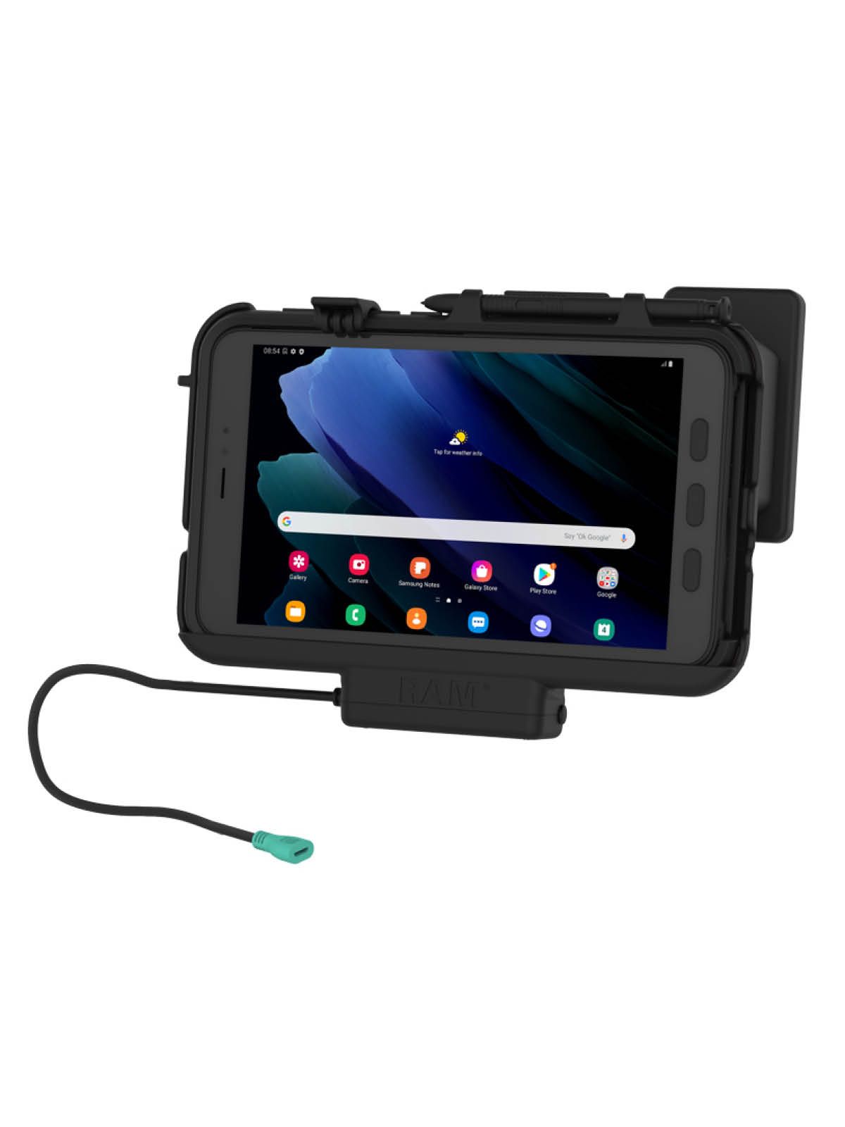 RAM Docking-Station für Samsung Tab Active 3 im OtterBox uniVERSE Gehäuse - Fahrzeug-Ladegerät, mUSB Eingang, USB-A Ausgang, AMPS-Aufnahme