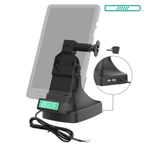 RAM Mounts GDS Uni-Conn Stand-Dockingstation (abschließbar) - Dreh- & Schwenkbar - PoE & Daten - Pogo-Pads unten