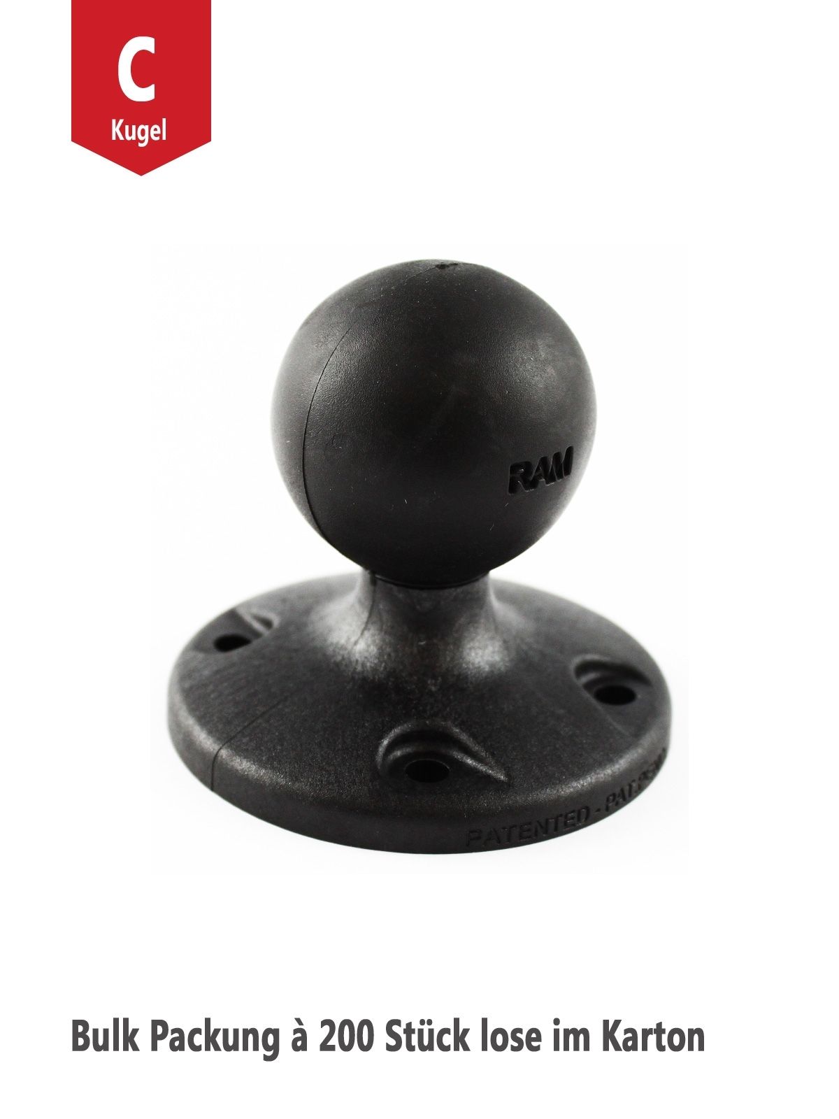 RAM Mounts runde Verbundstoff-Basisplatte - C-Kugel (1,5 Zoll), Bulk Packung à 200 Stück (lose im Karton)