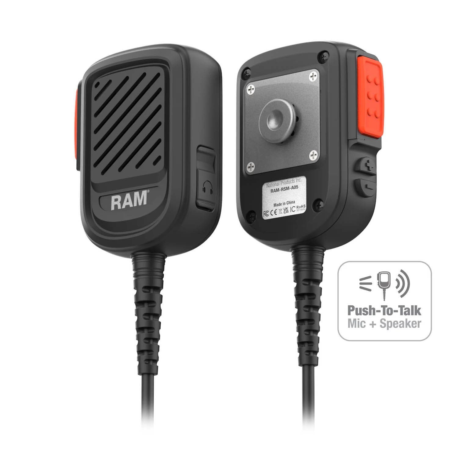 RAM Mounts Handmikrofon mit Lautsprecher für Kodiak-Systeme - gewendeltes Kabel mit USB-C Stecker