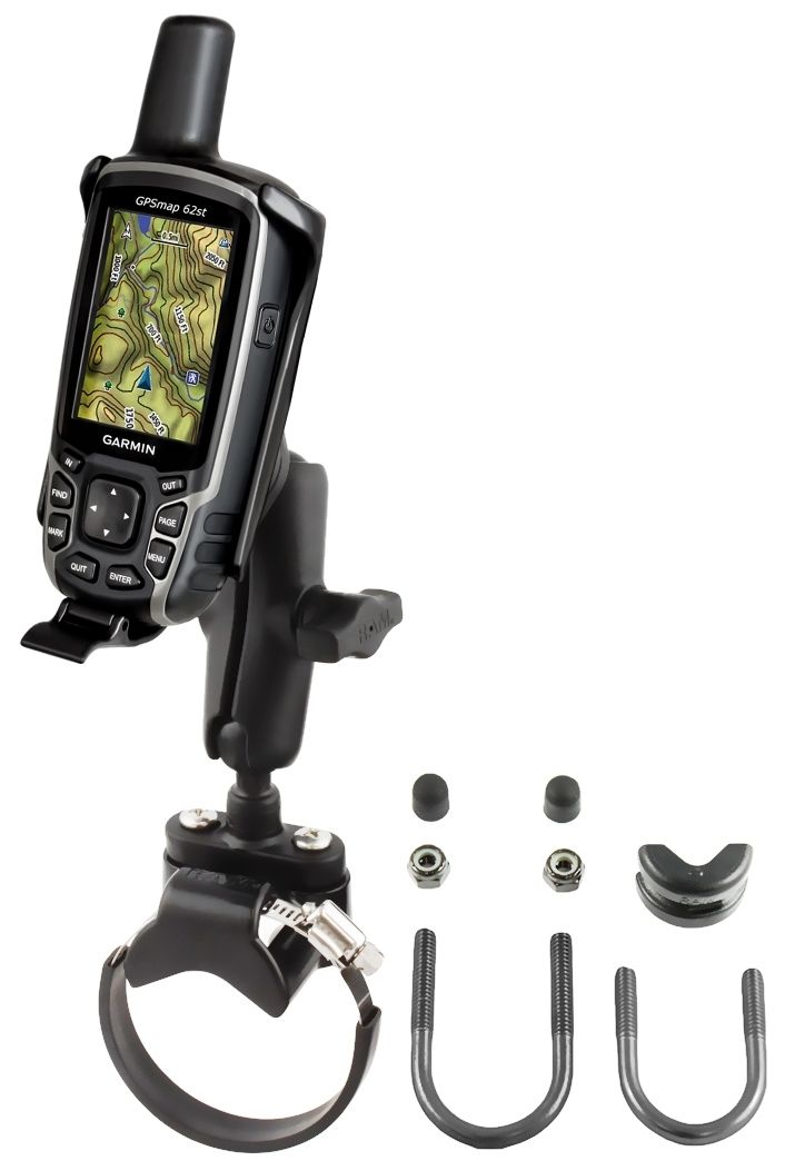 RAM Mounts Rohr-Halterung Garmin GPSMAP 62/64 - B-Kugel (1 Zoll), Klemmschelle, mittlerer Verbindungsarm