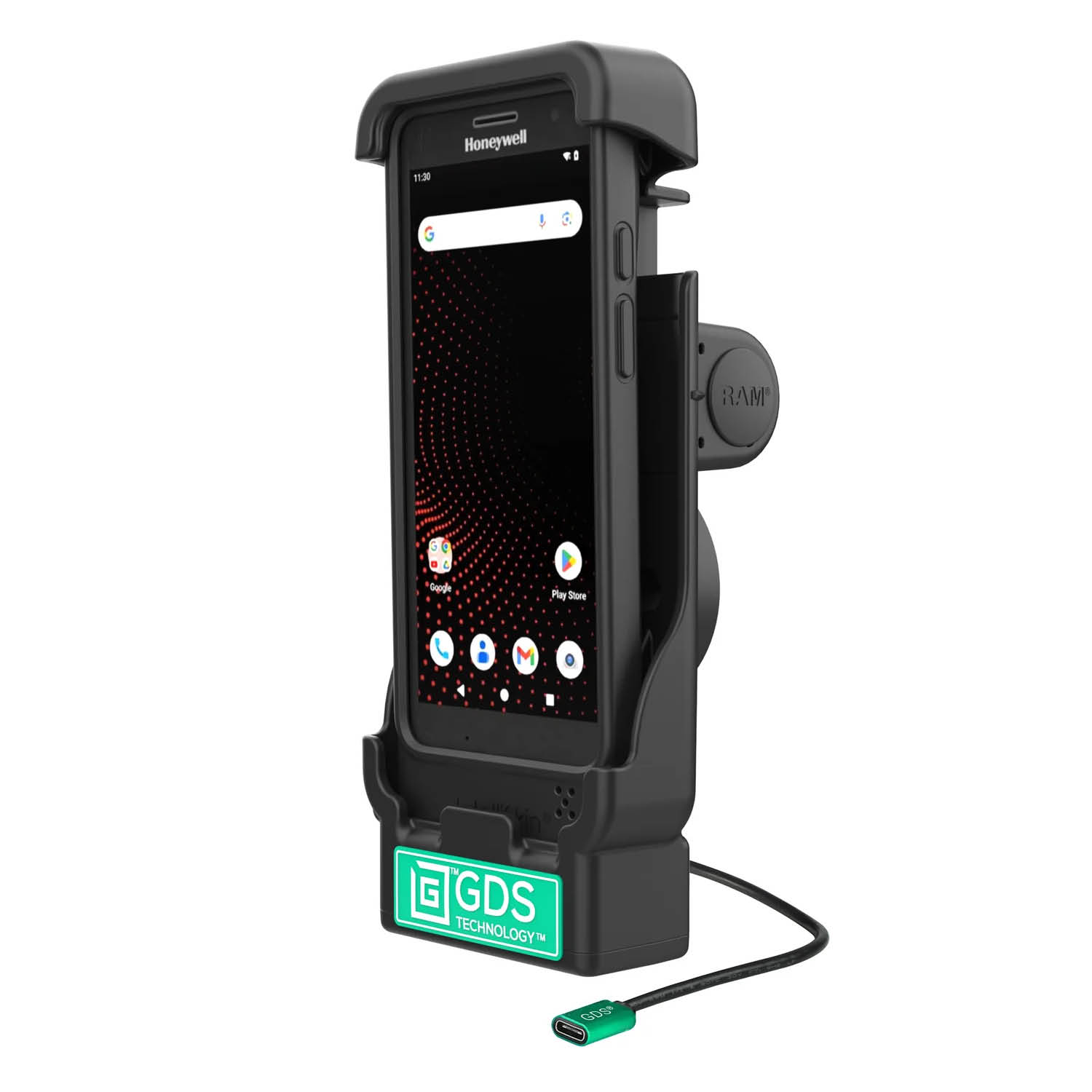 RAM Mounts GDS Powered Vehicle Dock for Honeywell CT37 (in IntelliSkin Protective Sleeve) - USB-C Power Supply - 2-Hole AMPS - GDS Technology