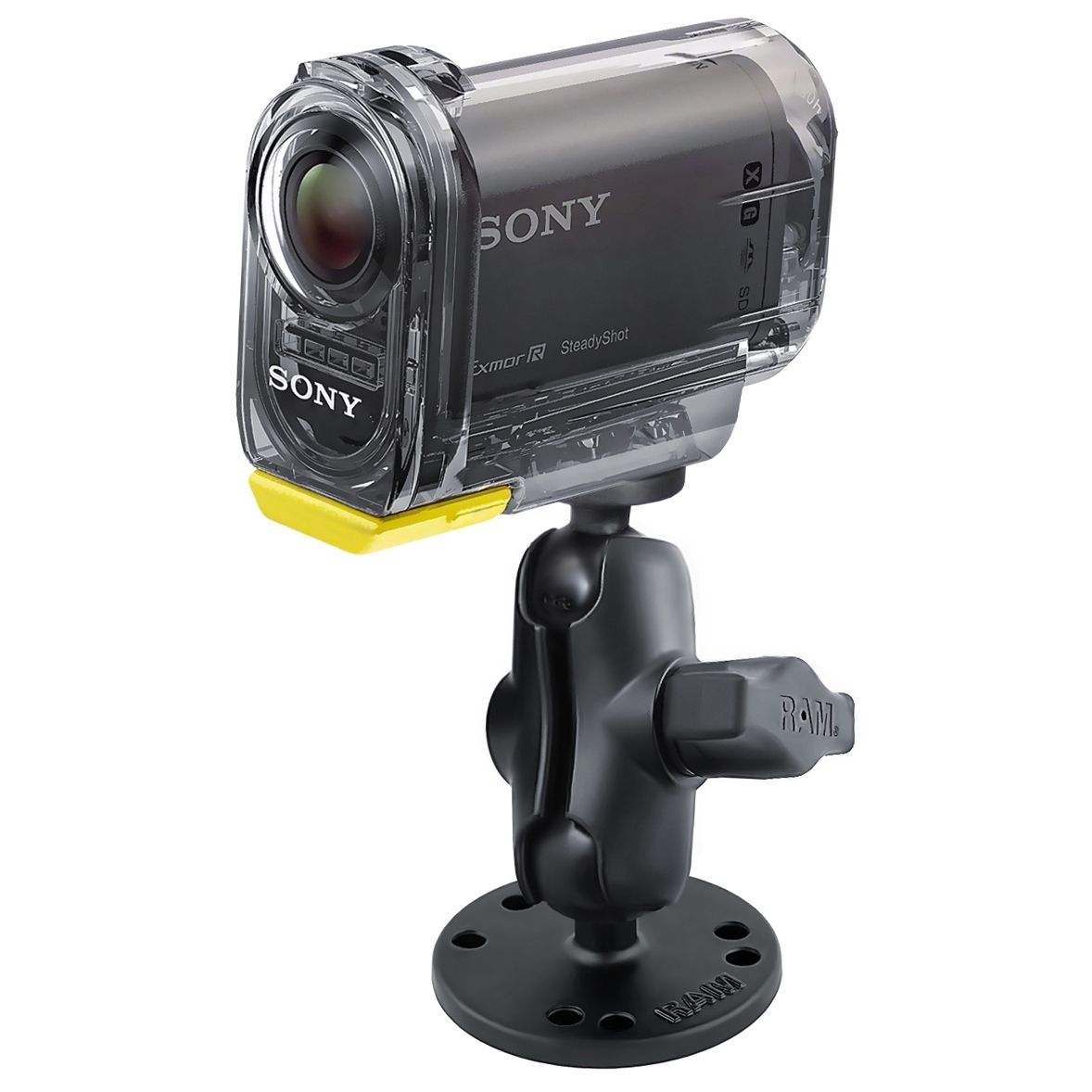 RAM Mounts Aufbau-Kamerahalterung (kurz) mit 1/4"-20 Gewindestift - mit runder Basisplatte (AMPS), B-Kugel (1 Zoll), im Polybeutel
