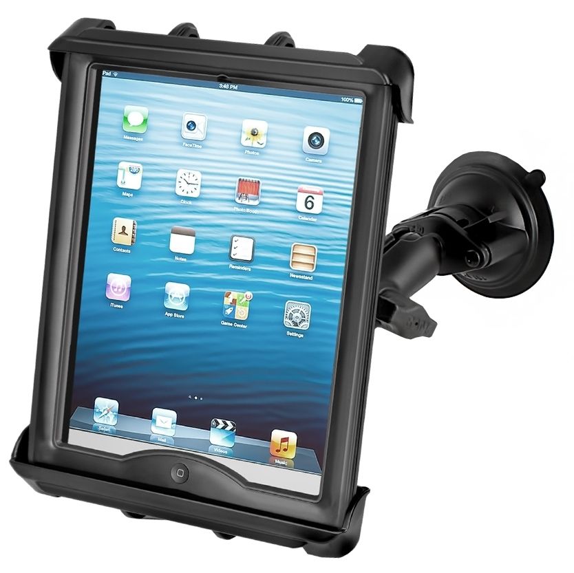 RAM Mounts Saugfuss-Halterung für 10 Zoll Tablets - mittlerer Verbindungsarm, Diamond-Basisplatte (Trapez), runde Basisplatte (AMPS), Tab-Tite Halteschale, B-Kugel (1 Zoll)